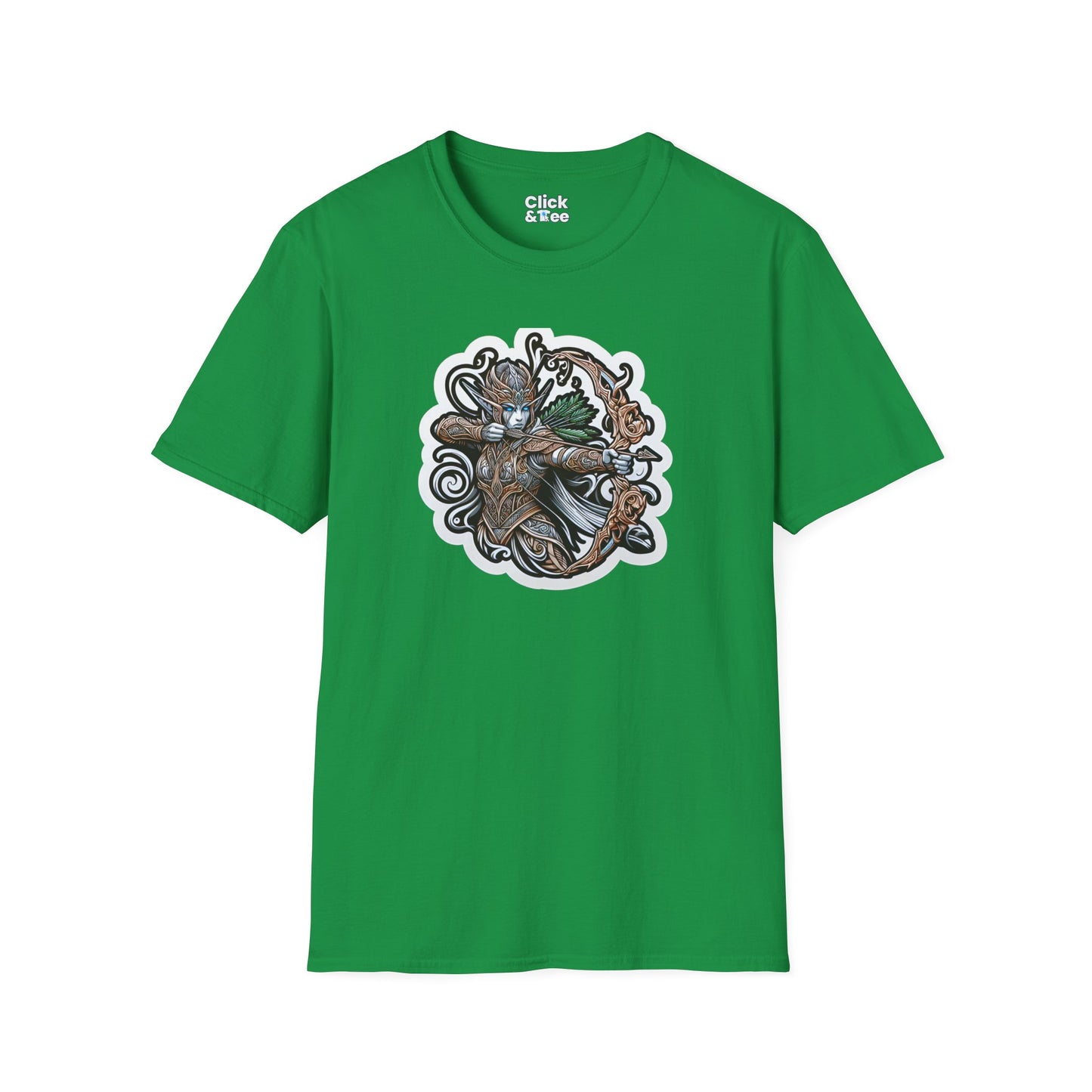 Fantasy T-Shirt - Fantastical Elf Shooting a bow and arrow - Fantasy Style T-Shirt