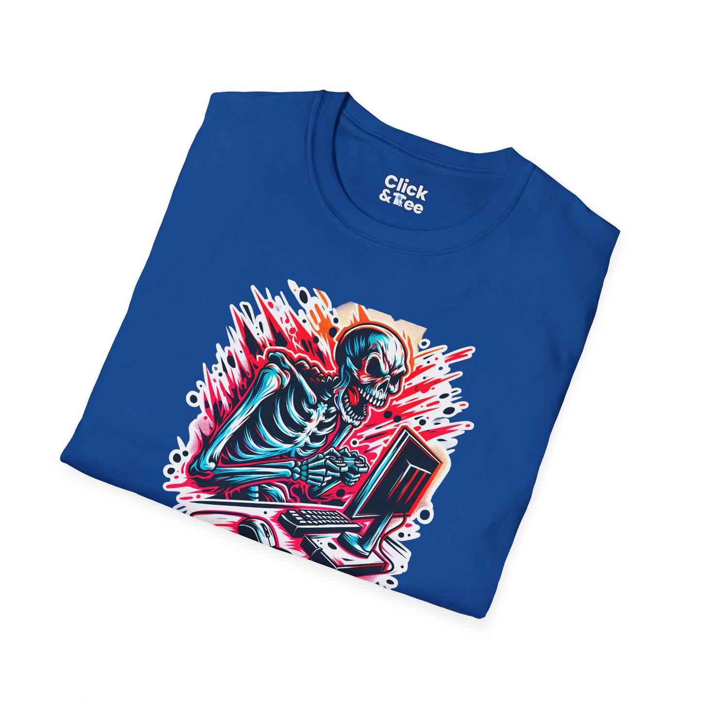 Color Splatter T-Shirt - Raging Skeleton Playing video games - Color Splatter Style T-Shirt