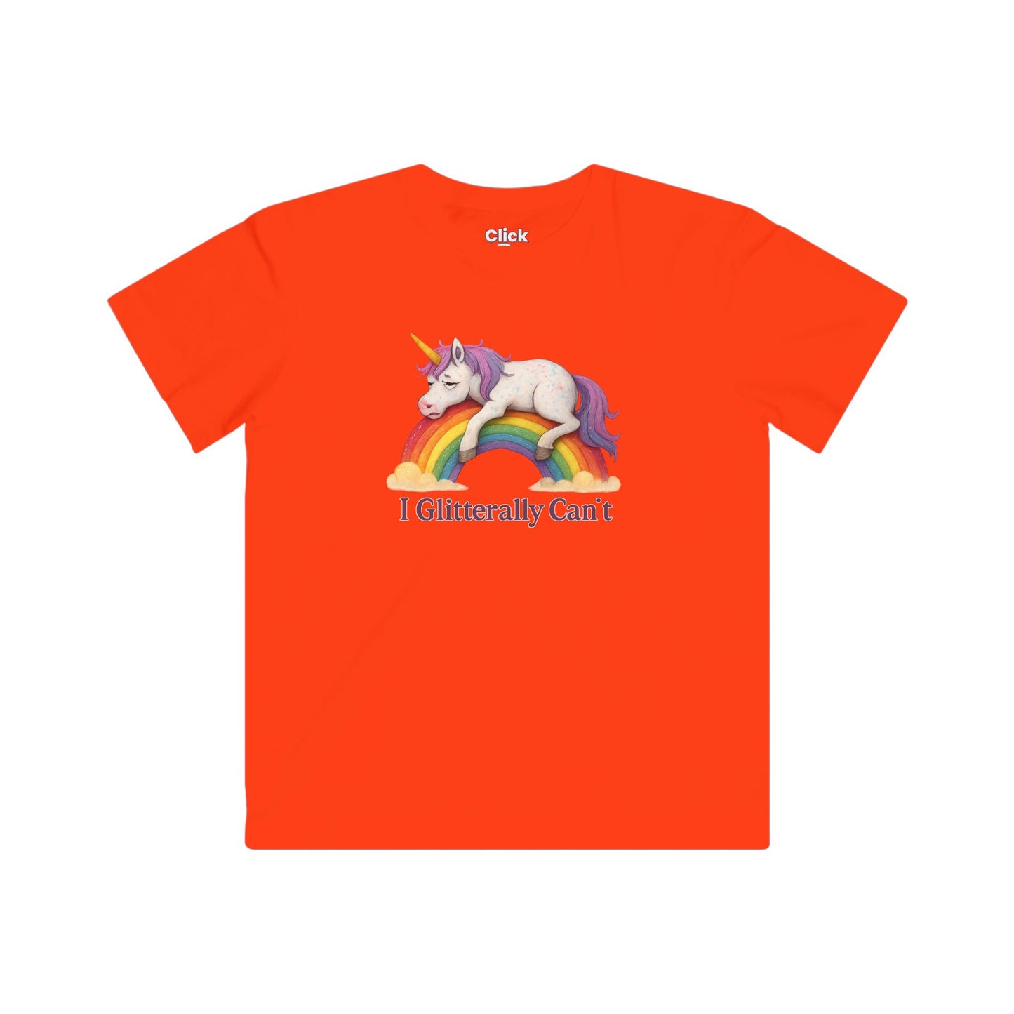 Kids Fantasy T-Shirt - Tired Glittery Magical Unicorn Lying down collapsed on a rainbow - Fantasy Style T-Shirt
