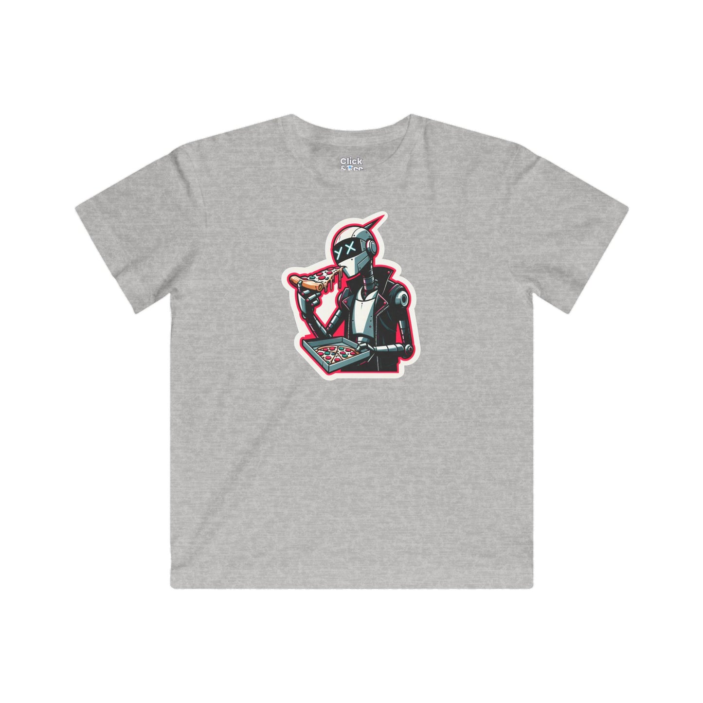 Kids Comic T-Shirt - Slim Robot Rebel Eating Pizza - Comic Style T-Shirt