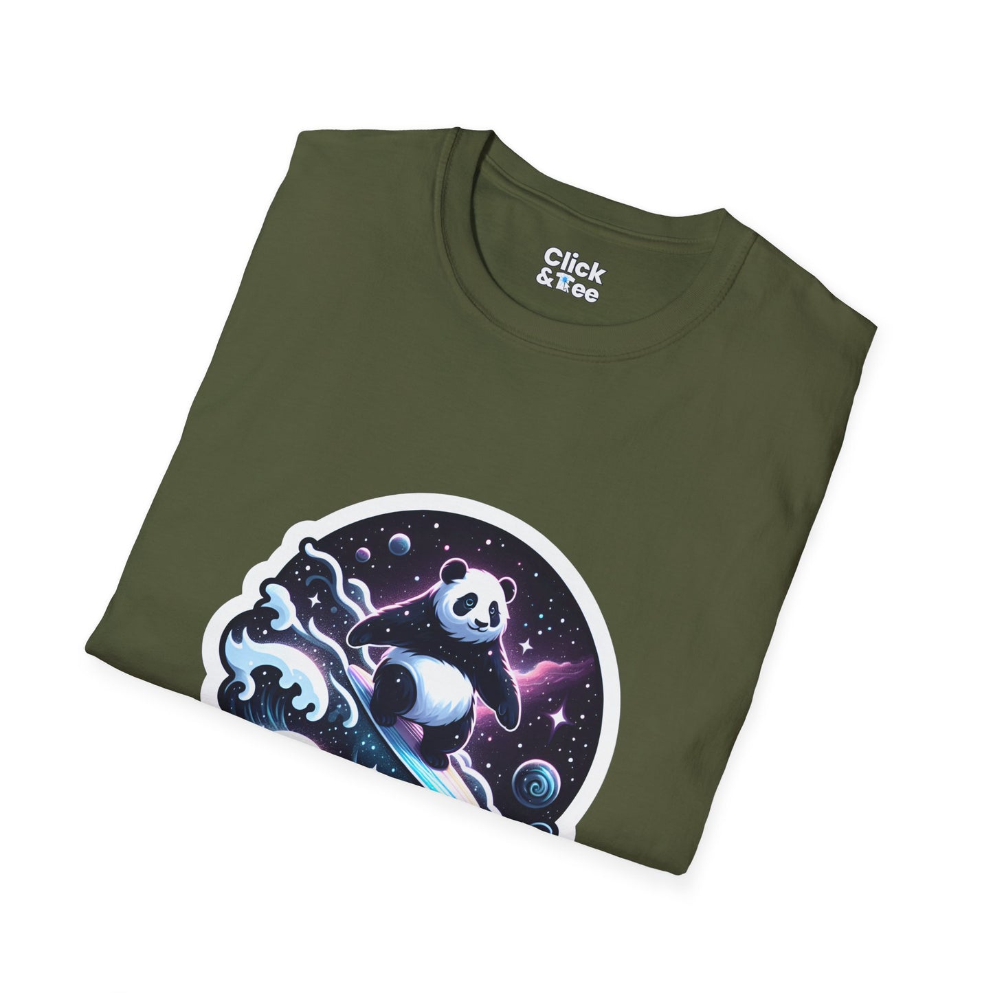 Digital Art T-Shirt - Magical Panda Surfing in space - Digital Art Style T-Shirt