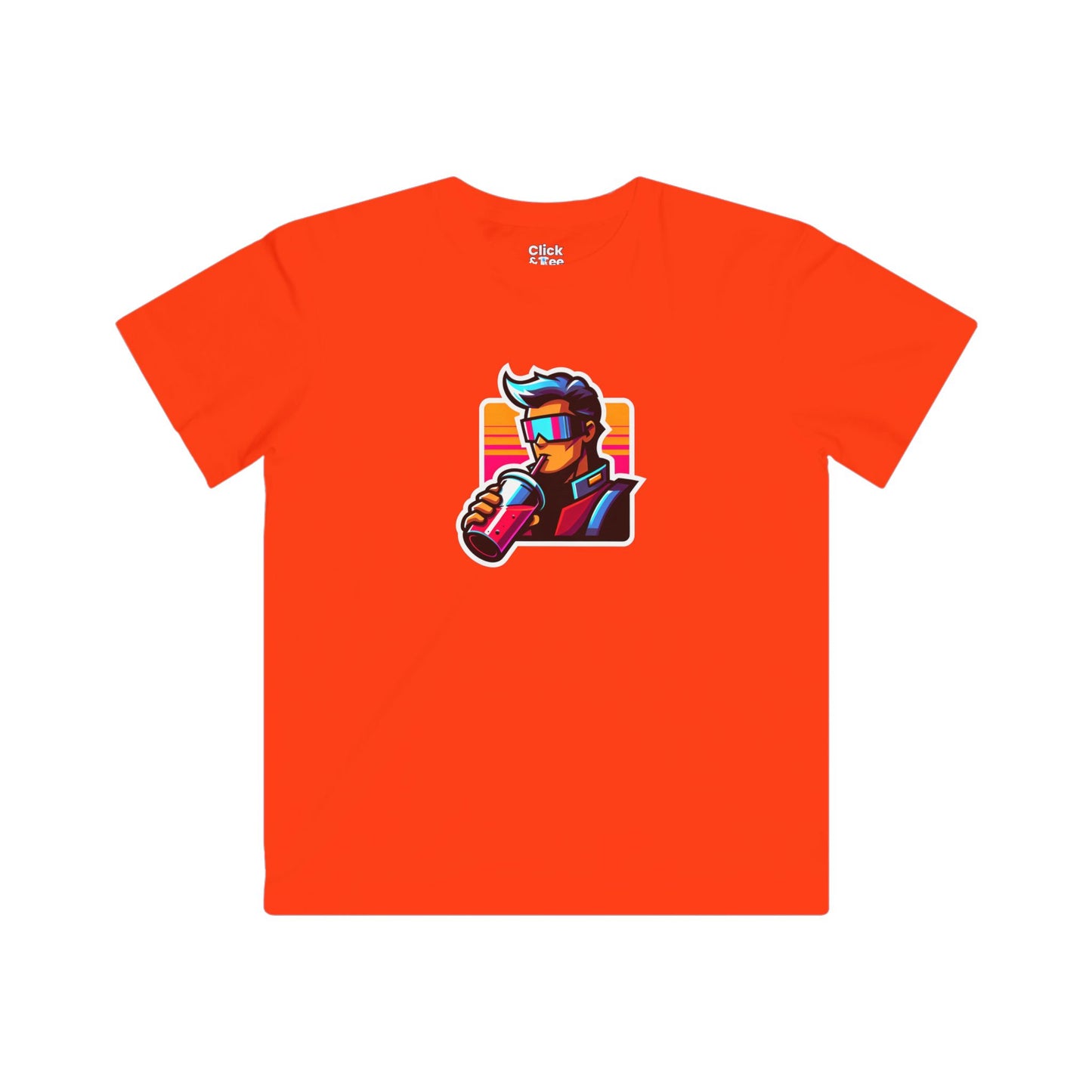 Kids Cartoon T-Shirt - Retro-futuristic Maverick Drinking a Smoothie - Cartoon Style T-Shirt