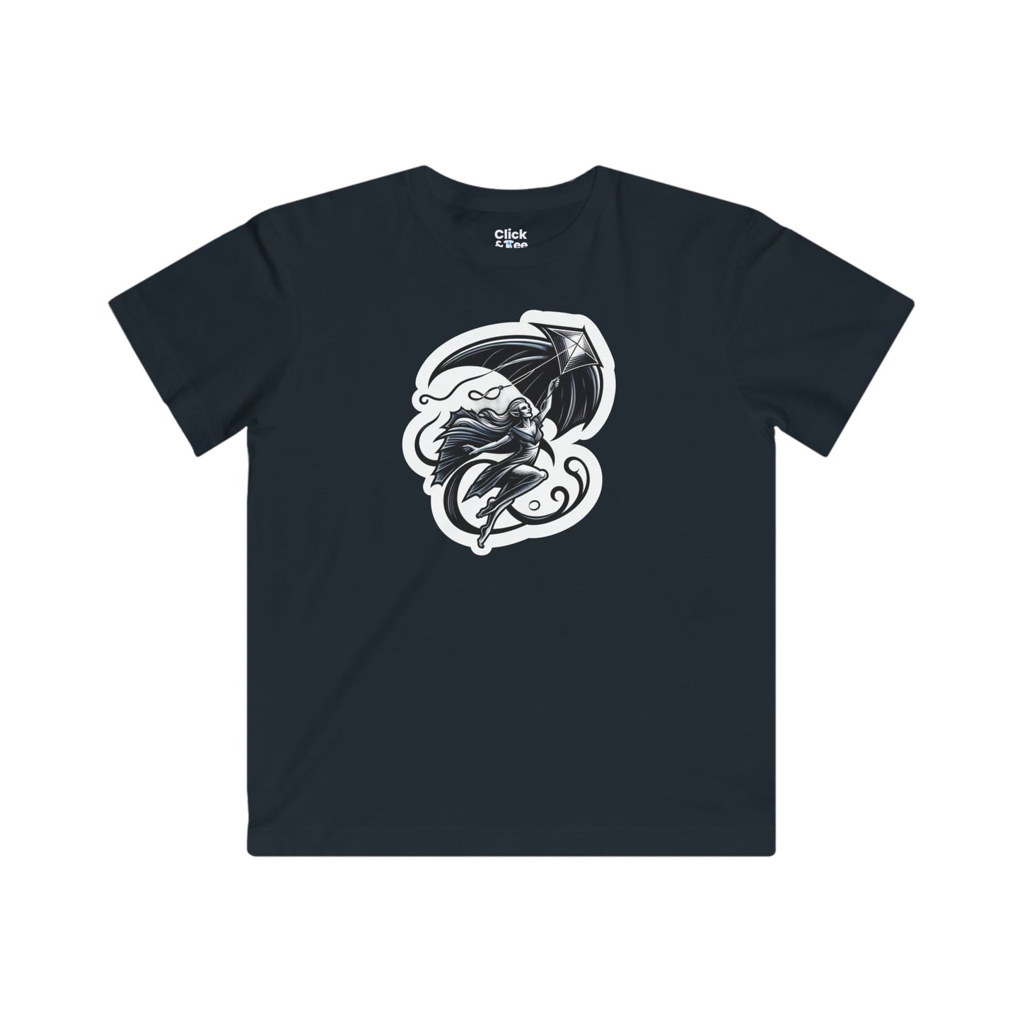 Kids Modern T-Shirt - Graceful Vampire Flying a Kite - Modern Style T-Shirt