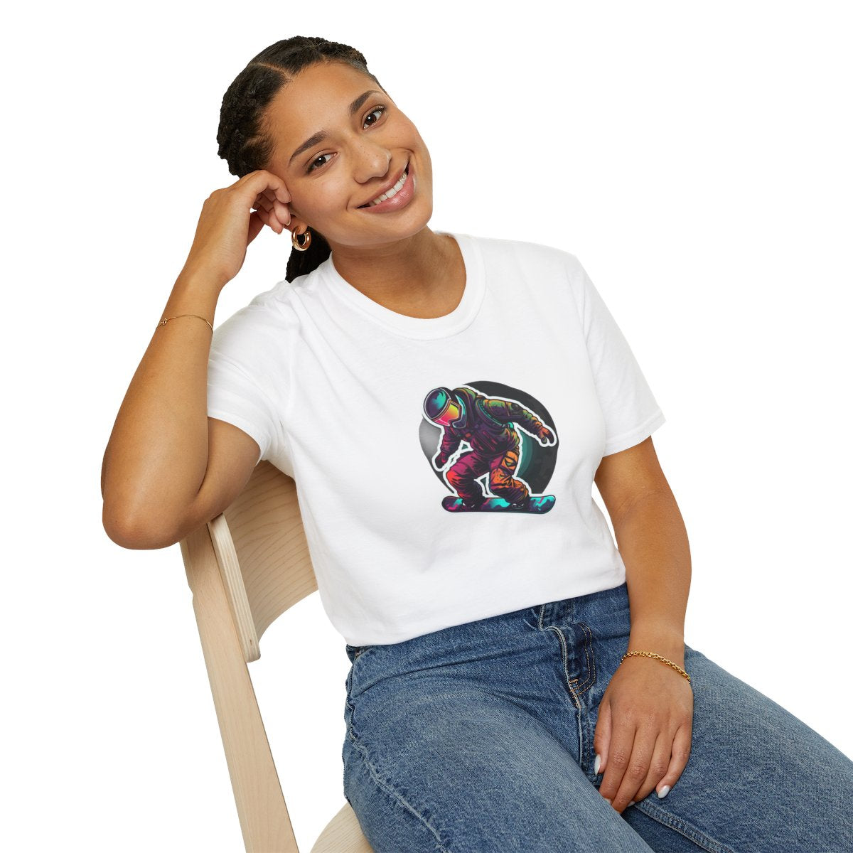 Retro T-Shirt - Aggressive Robot Snowboarder Flying through the air - Retro Style T-Shirt