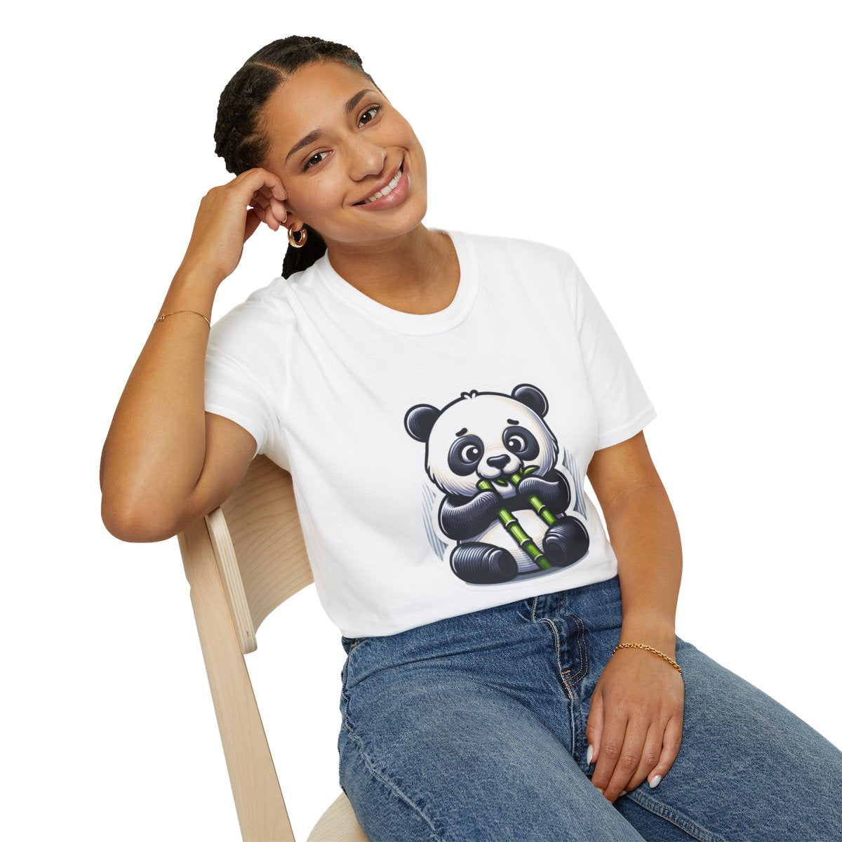 Realistic T-Shirt - Hungry Panda Eating Bamboo - Realistic Style T-Shirt