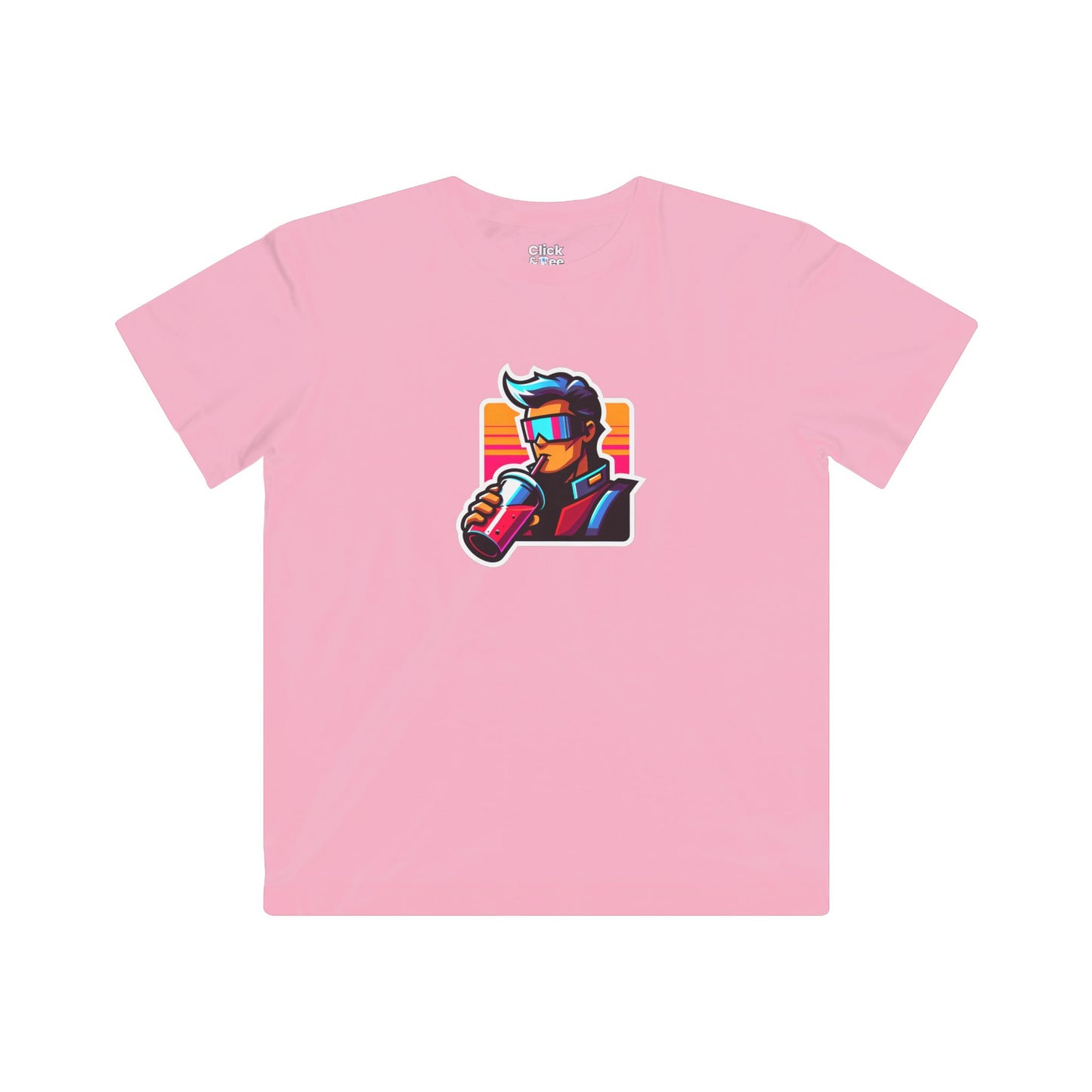 Kids Cartoon T-Shirt - Retro-futuristic Maverick Drinking a Smoothie - Cartoon Style T-Shirt