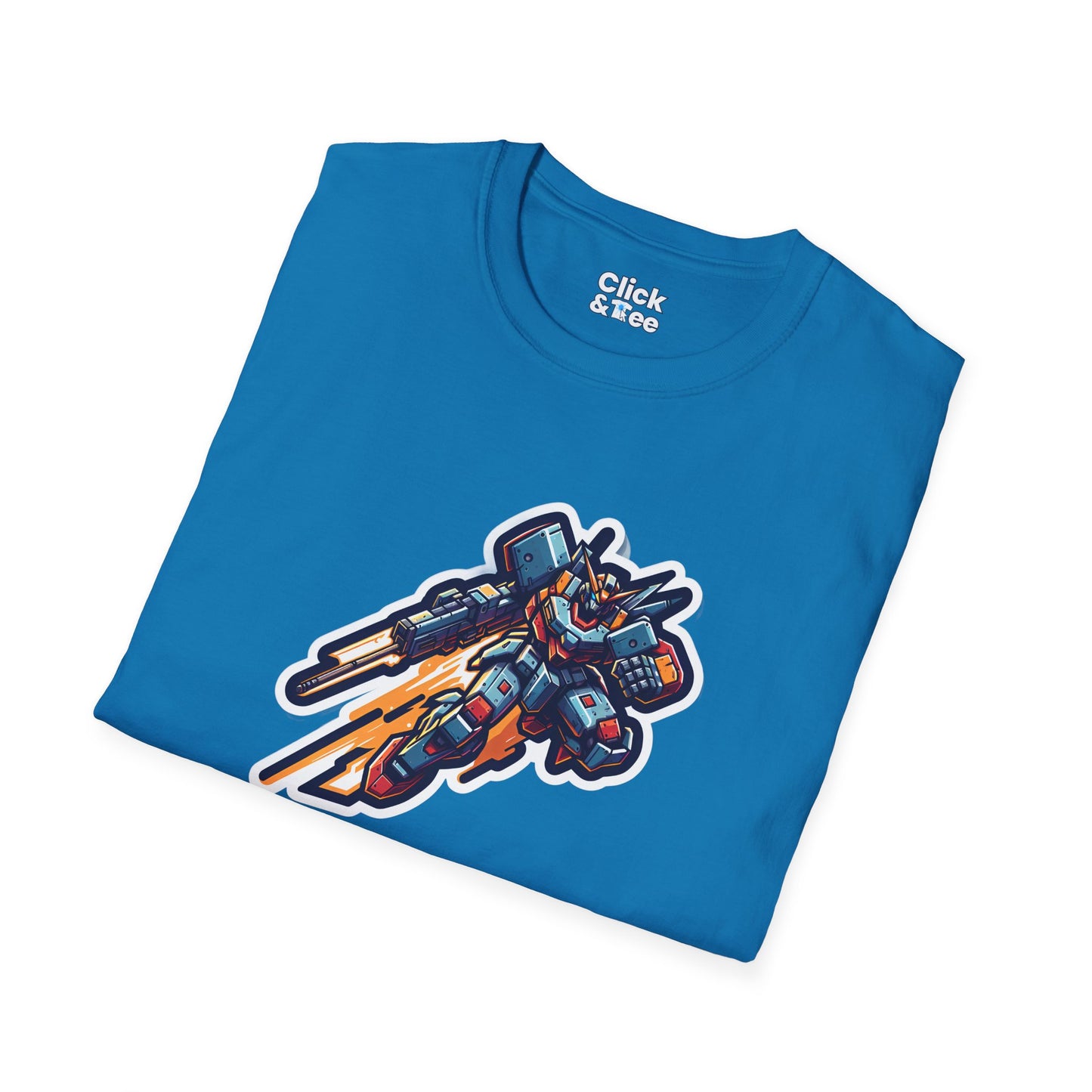 Retro T-Shirt - Battle-scarred Warrior mech rocketing through the air - Retro Style T-Shirt