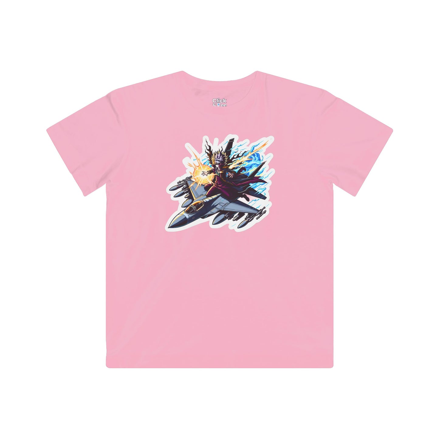 Kids Shonen Anime T-Shirt - Disheveled Warlock Flying a Fighter Jet - Shonen Anime Style T-Shirt