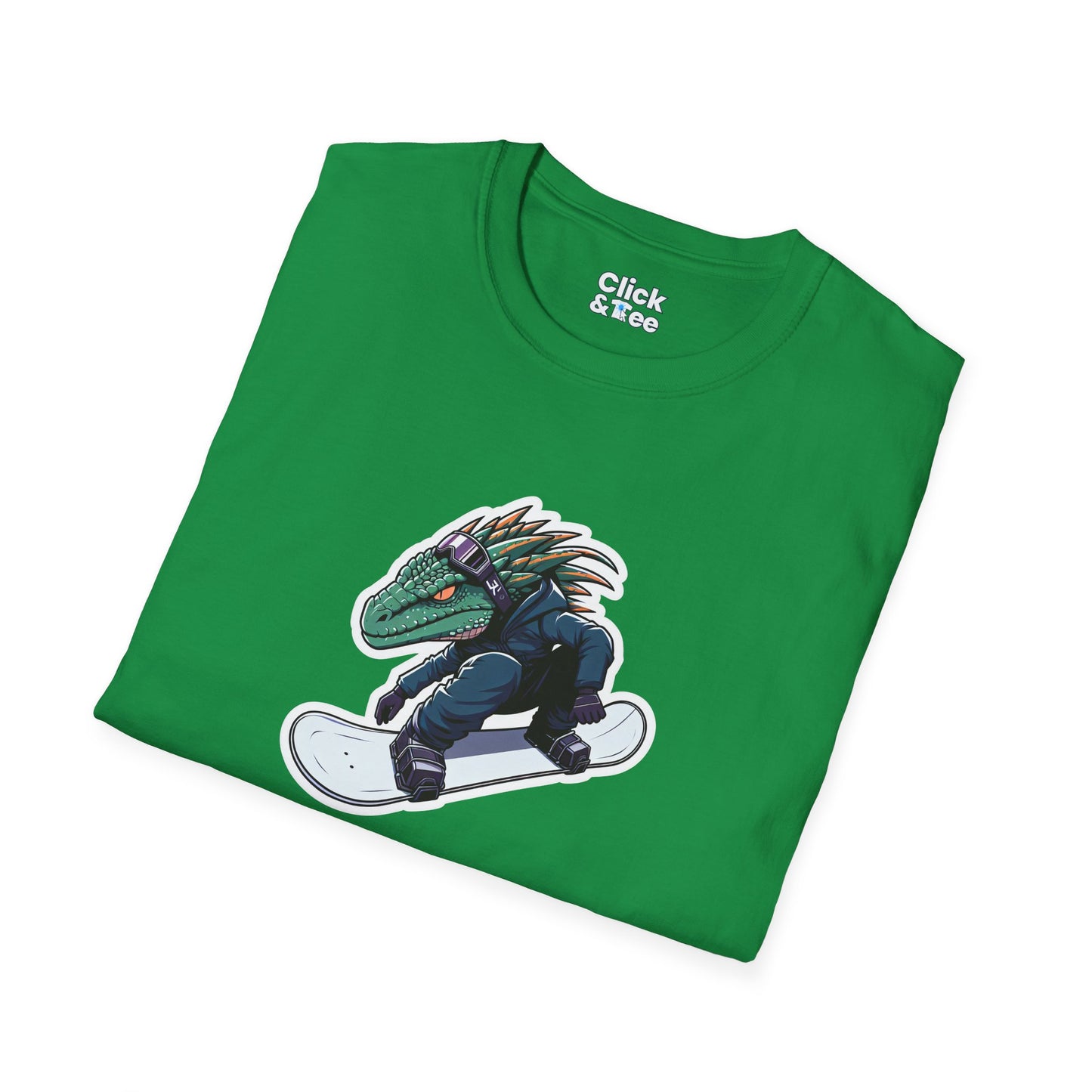 Unique T-Shirt - Heroic Lizard Snowboarder Flying through the air - Shonen Anime Style T-Shirt