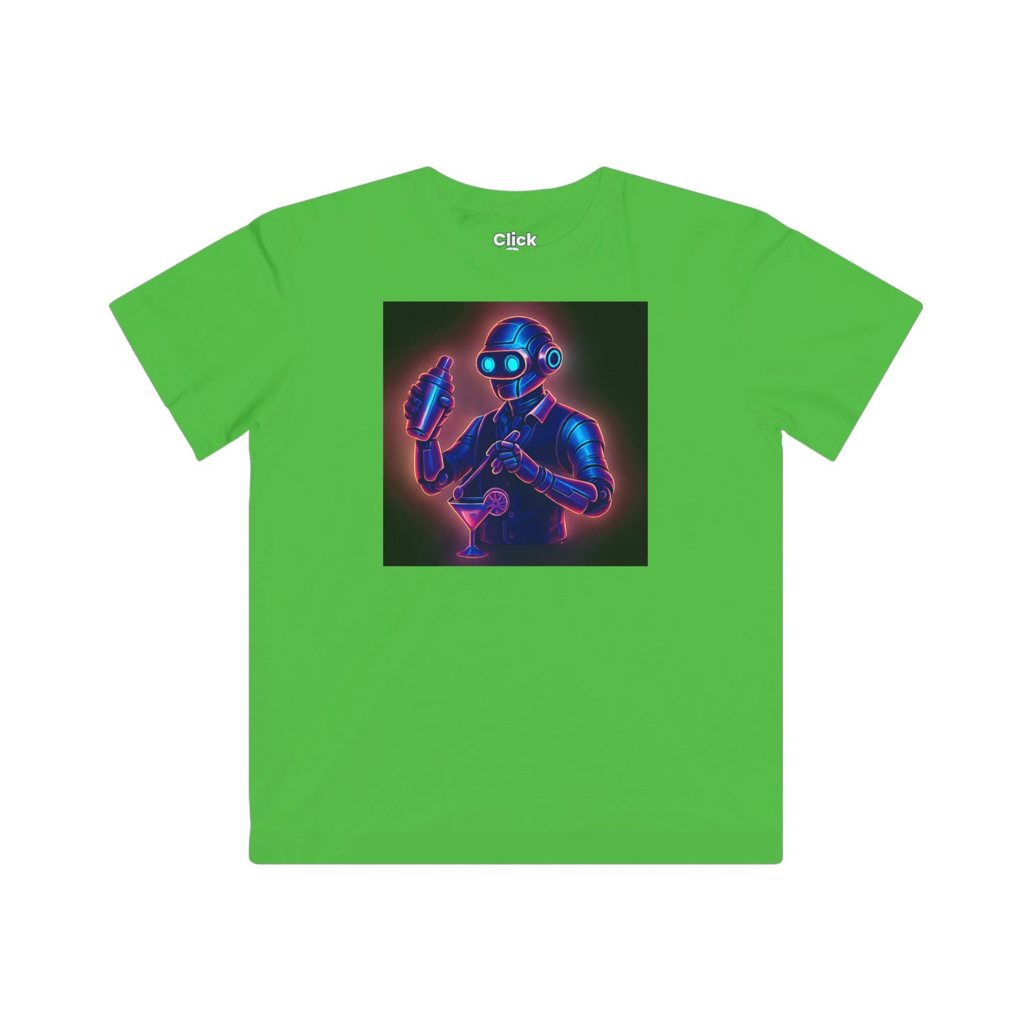 Kids Synthwave T-Shirt - Charming Robot Bartender Mixing a Cocktail - Synthwave Style T-Shirt