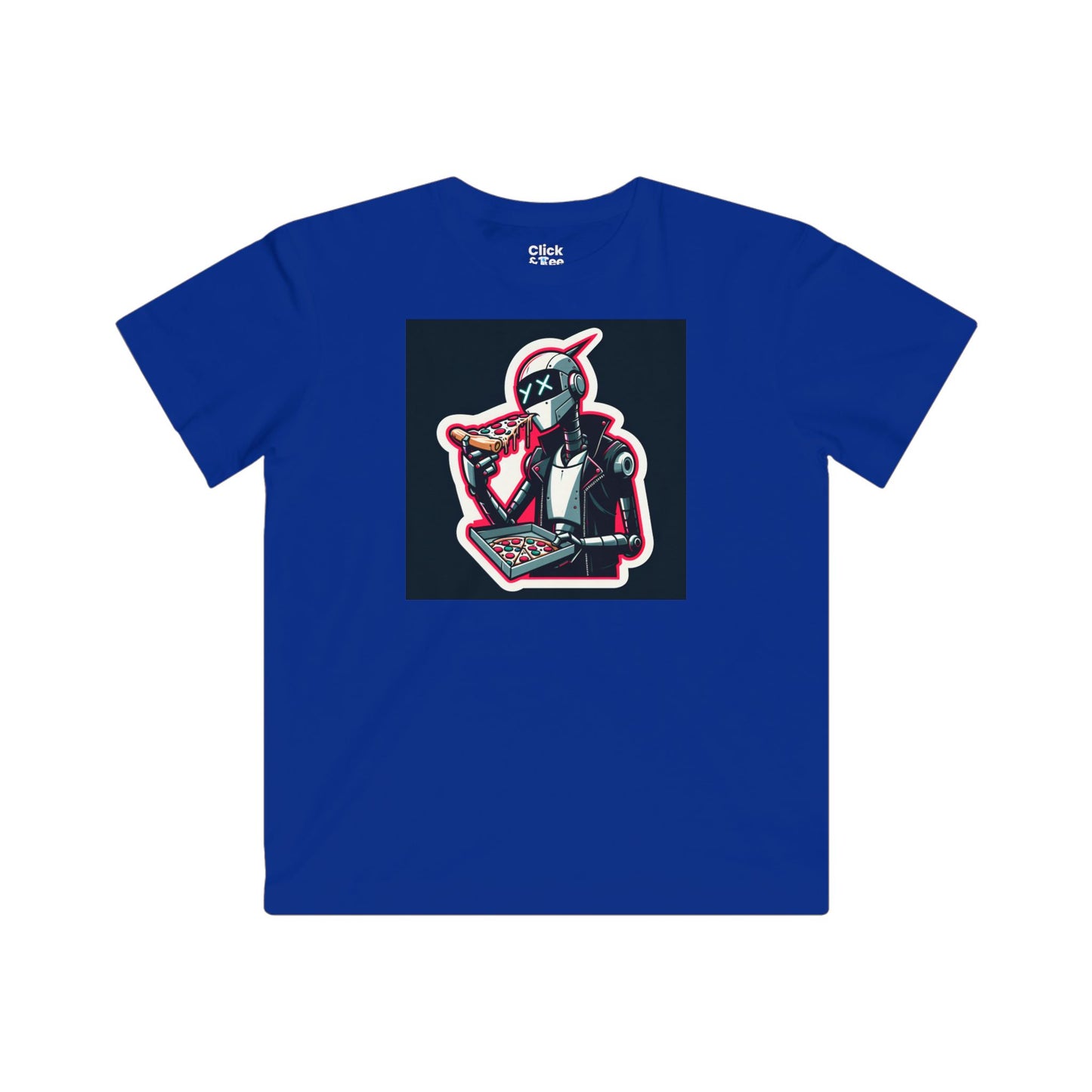 Kids Comic T-Shirt - Slim Robot Rebel Eating Pizza - Comic Style T-Shirt