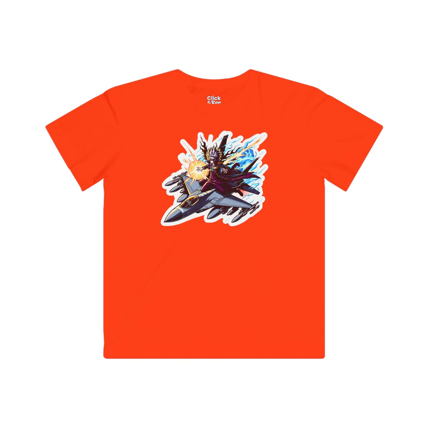 Kids Shonen Anime T-Shirt - Disheveled Warlock Flying a Fighter Jet - Shonen Anime Style T-Shirt
