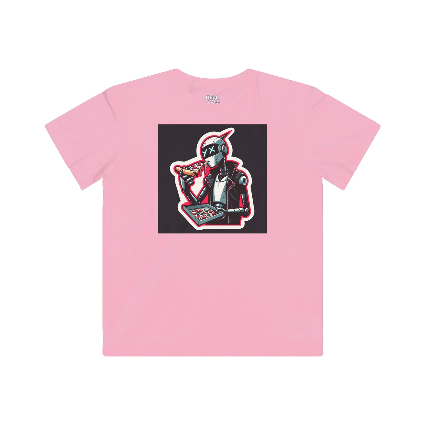 Kids Comic T-Shirt - Slim Robot Rebel Eating Pizza - Comic Style T-Shirt