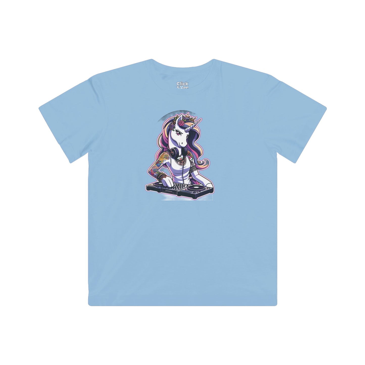 Kids Harem Anime T-Shirt - Tattooed Unicorn DJing - Harem Anime Style T-Shirt