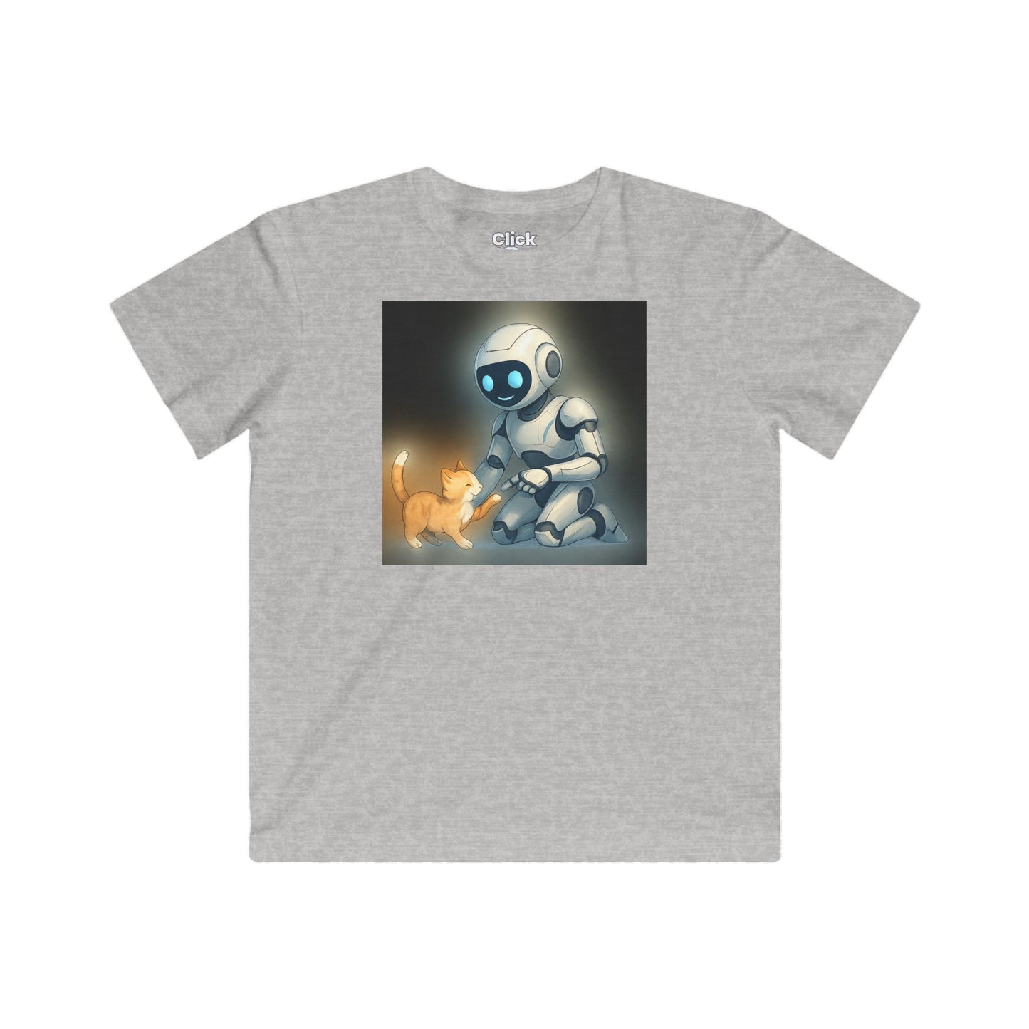 Kids Futuristic T-Shirt - Happy AI Humanoid Robot Playing with a kitten - Futuristic Style T-Shirt