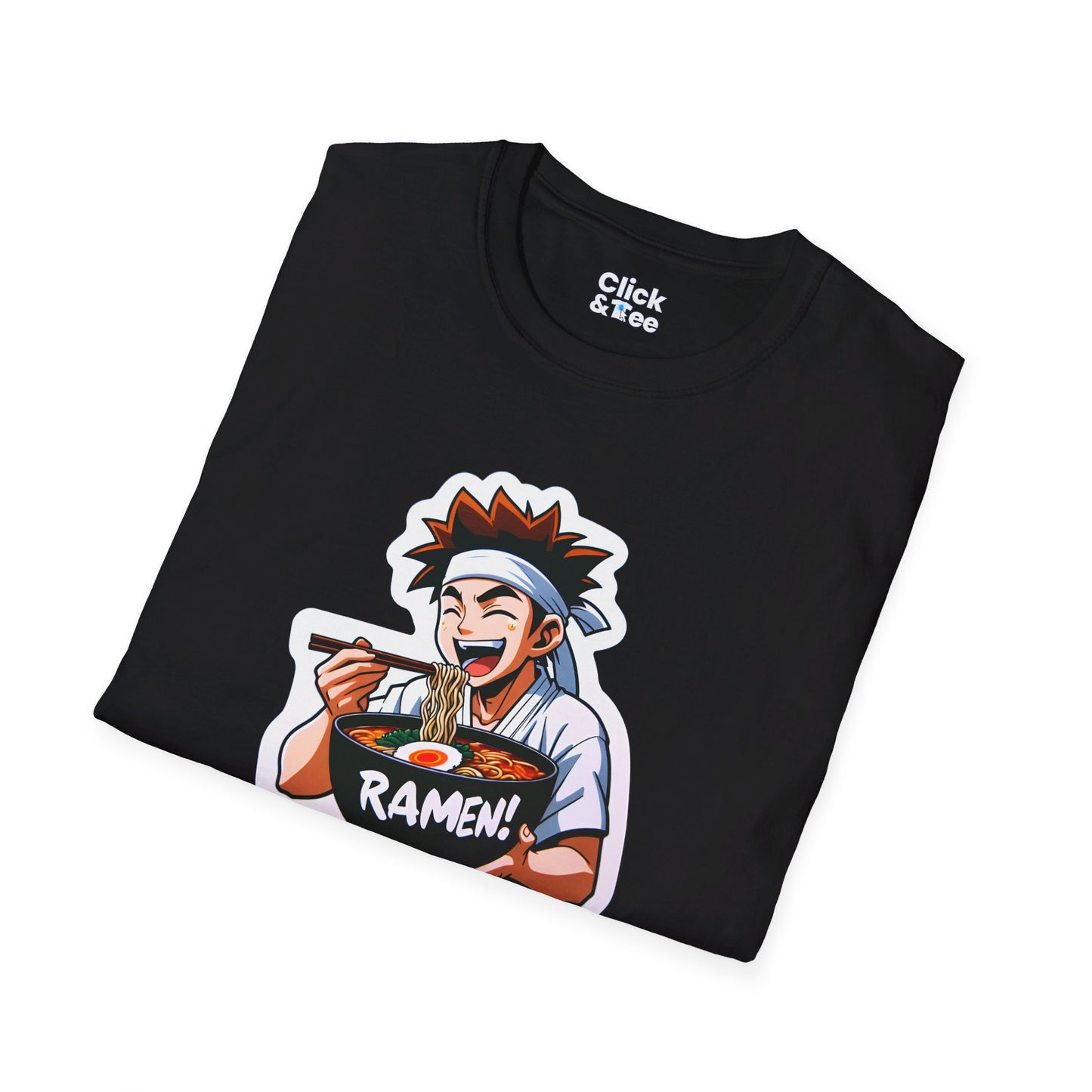Harem Anime T-Shirt - Happy Kung-Fu Kid Eating a hot bowl of ramen - Harem Anime Style T-Shirt