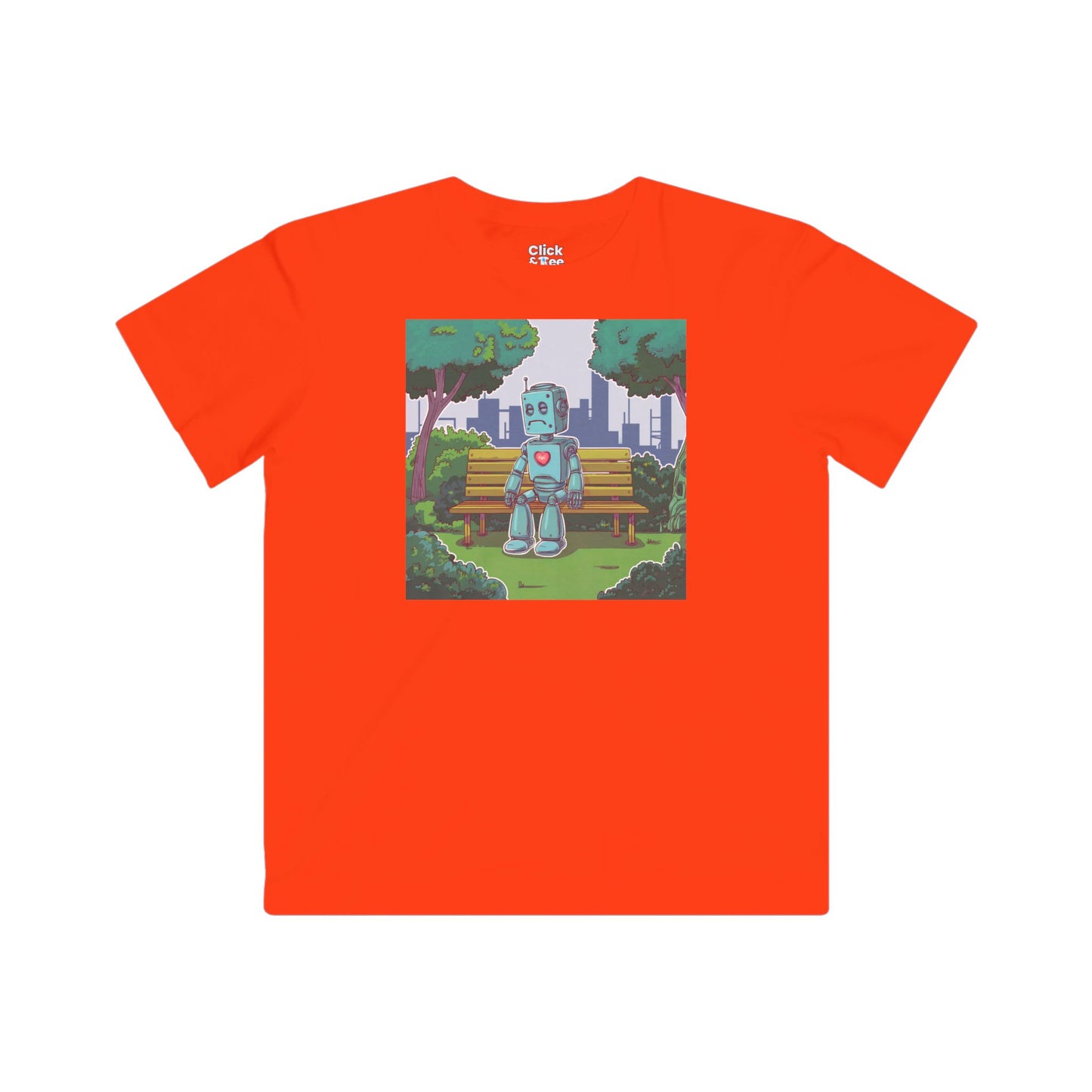 Kids Cyberpunk T-Shirt - Lonely Sad Robot Sitting on a Bench - Cyberpunk Style T-Shirt