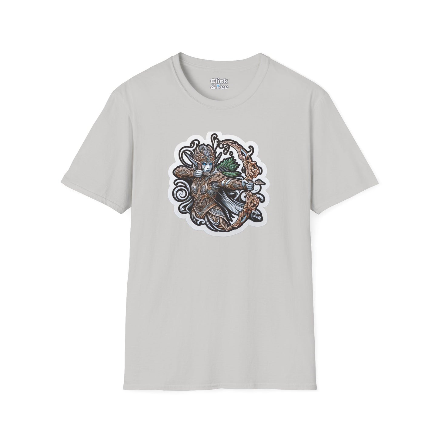 Fantasy T-Shirt - Fantastical Elf Shooting a bow and arrow - Fantasy Style T-Shirt