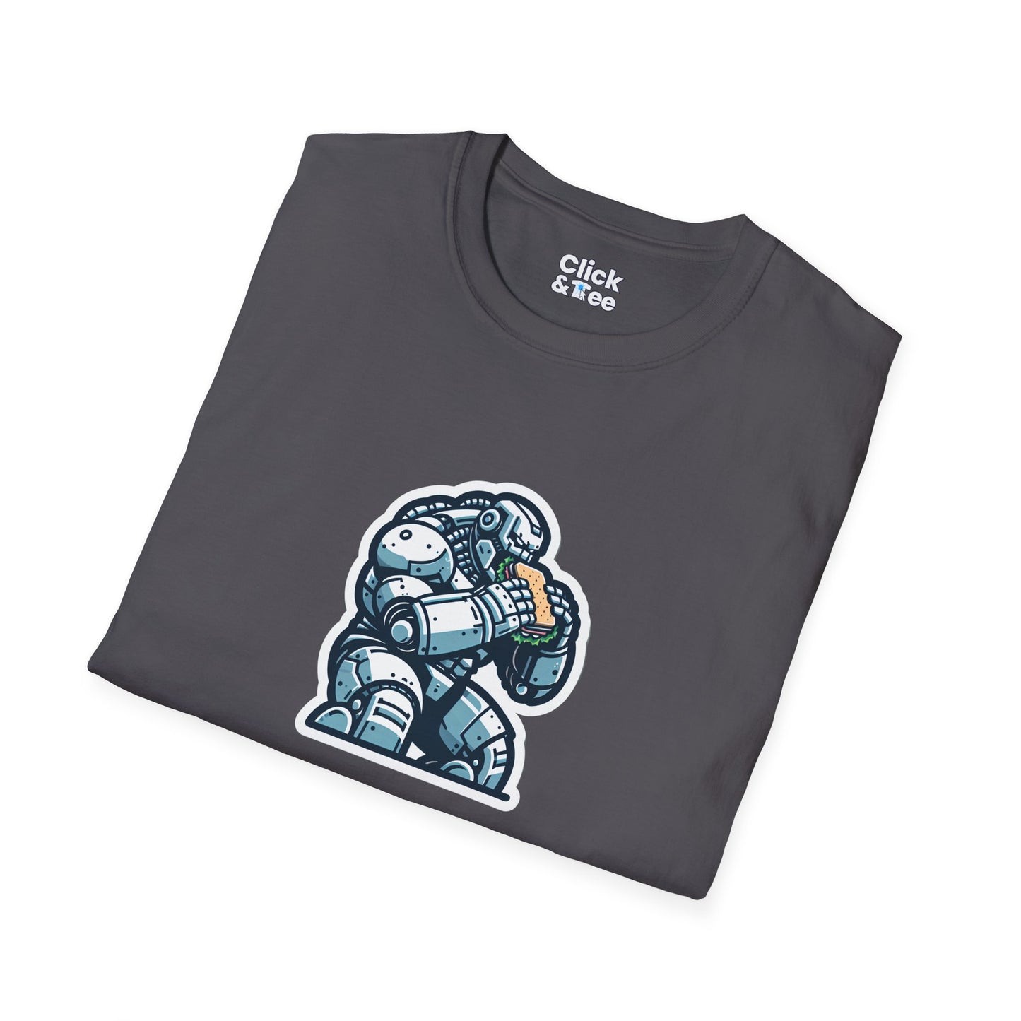 Digital Art T-Shirt - Hulking Robot Eating a sandwich - Digital Art Style T-Shirt