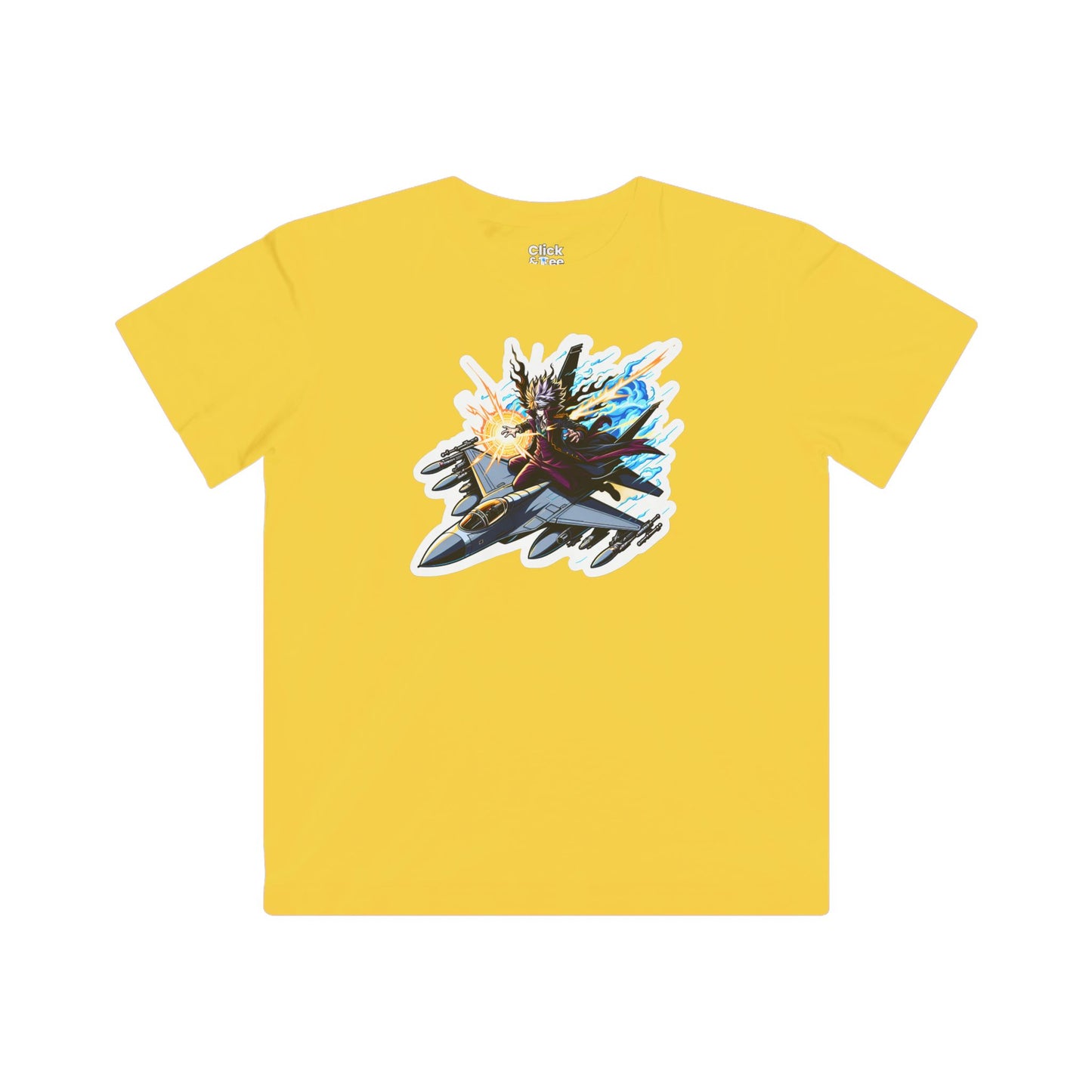 Kids Shonen Anime T-Shirt - Disheveled Warlock Flying a Fighter Jet - Shonen Anime Style T-Shirt