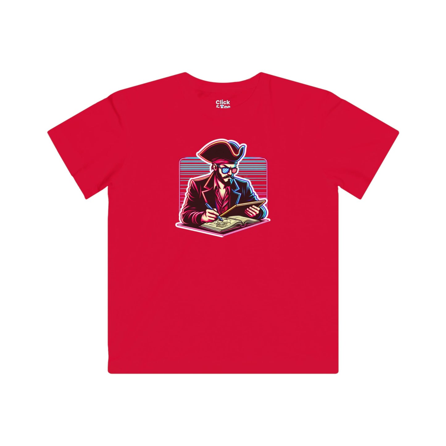 Kids 80s Neon T-Shirt - Retro Pirate Studying Intensely - 80s Neon Style T-Shirt
