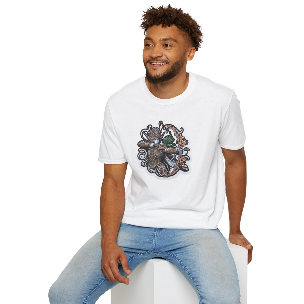 Fantasy T-Shirt - Fantastical Elf Shooting a bow and arrow - Fantasy Style T-Shirt