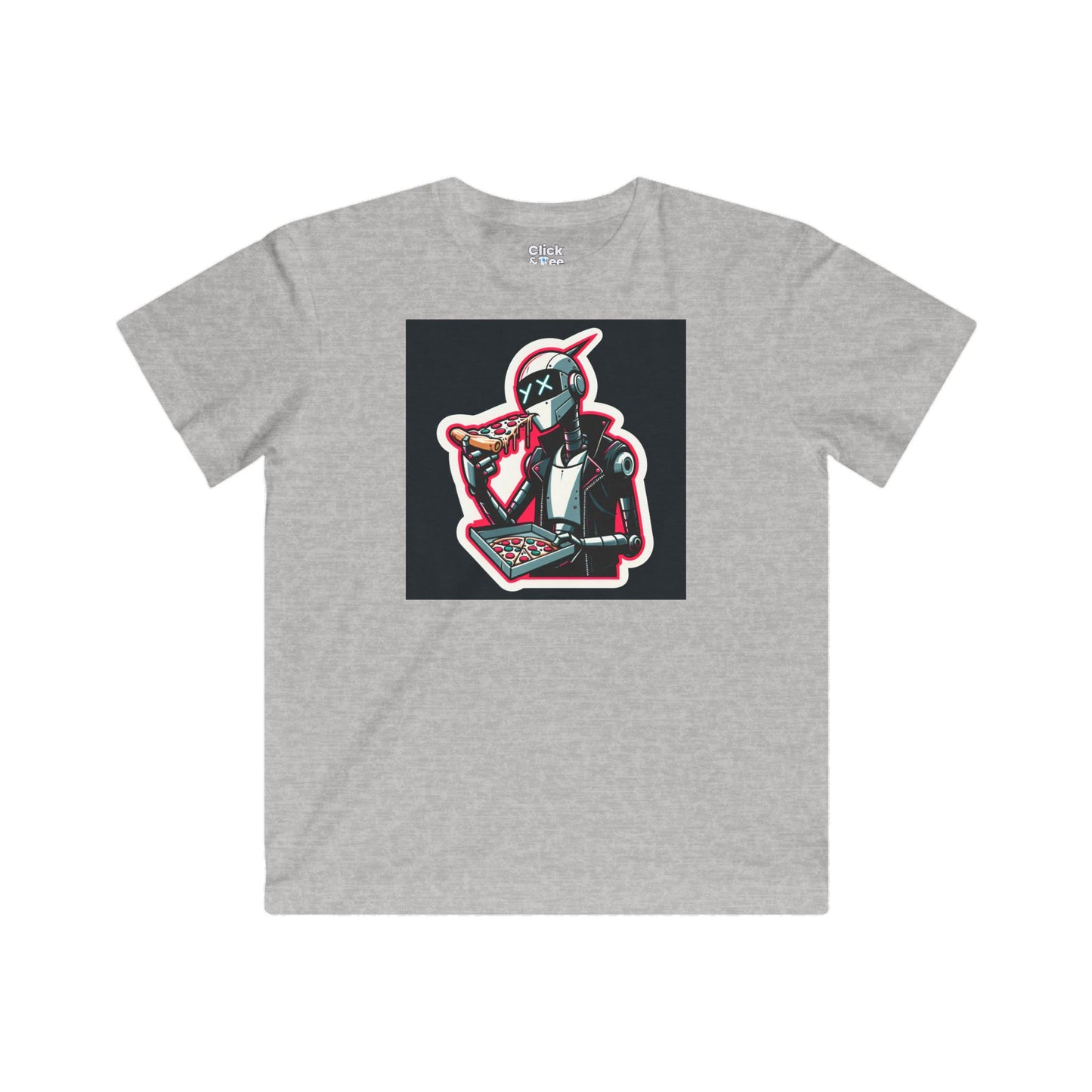 Kids Comic T-Shirt - Slim Robot Rebel Eating Pizza - Comic Style T-Shirt