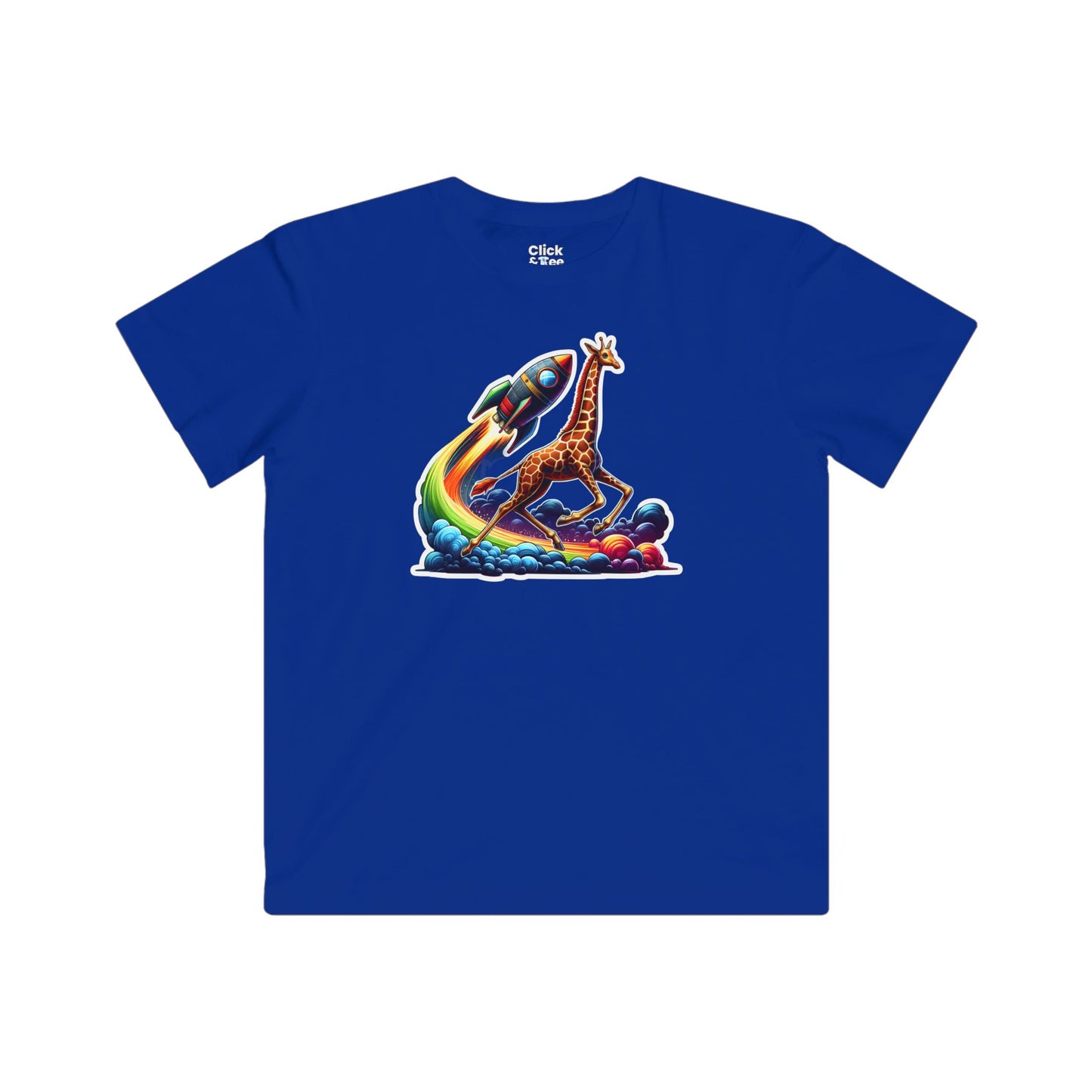 Kids Fantasy T-Shirt - Slim Giraffe In a Rocketship Race - Fantasy Style T-Shirt