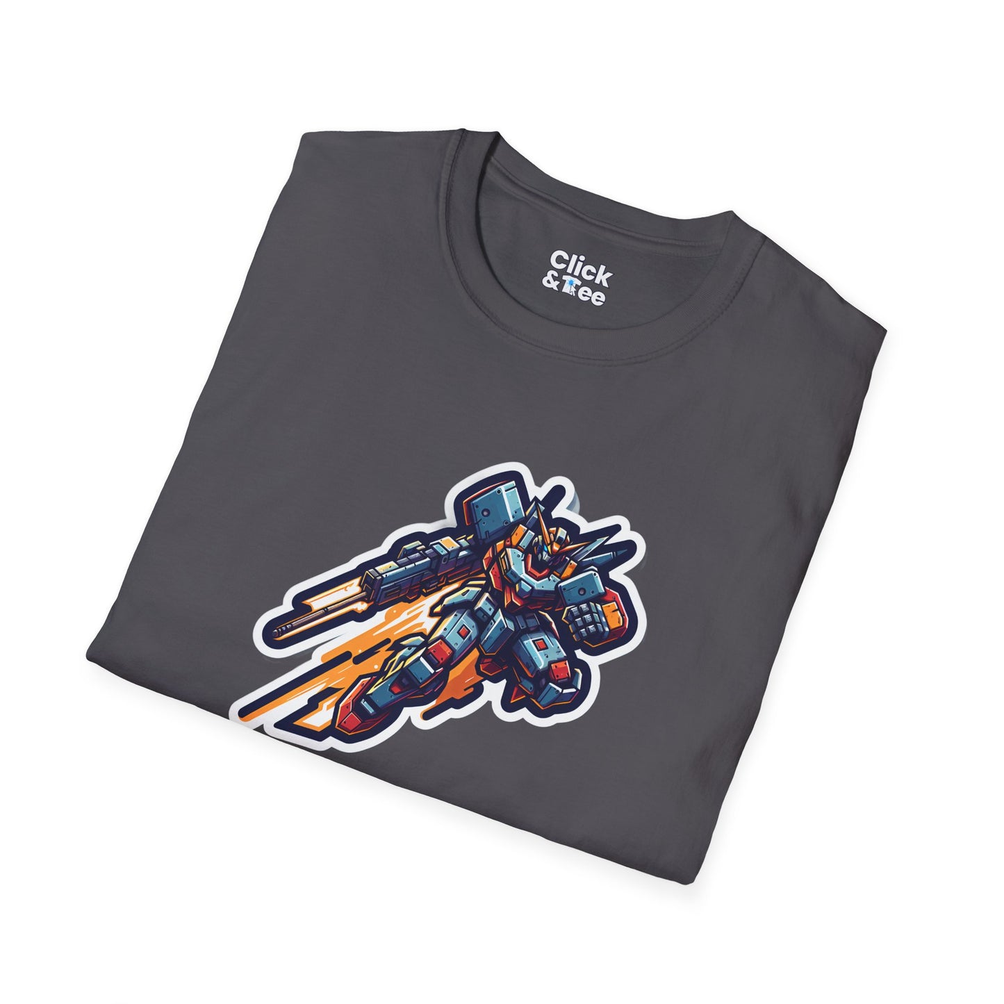 Retro T-Shirt - Battle-scarred Warrior mech rocketing through the air - Retro Style T-Shirt