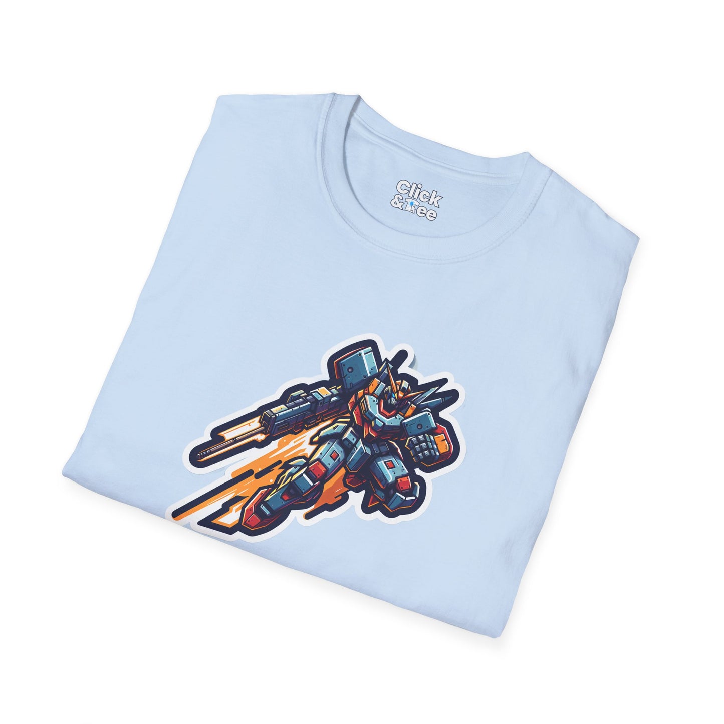 Retro T-Shirt - Battle-scarred Warrior mech rocketing through the air - Retro Style T-Shirt