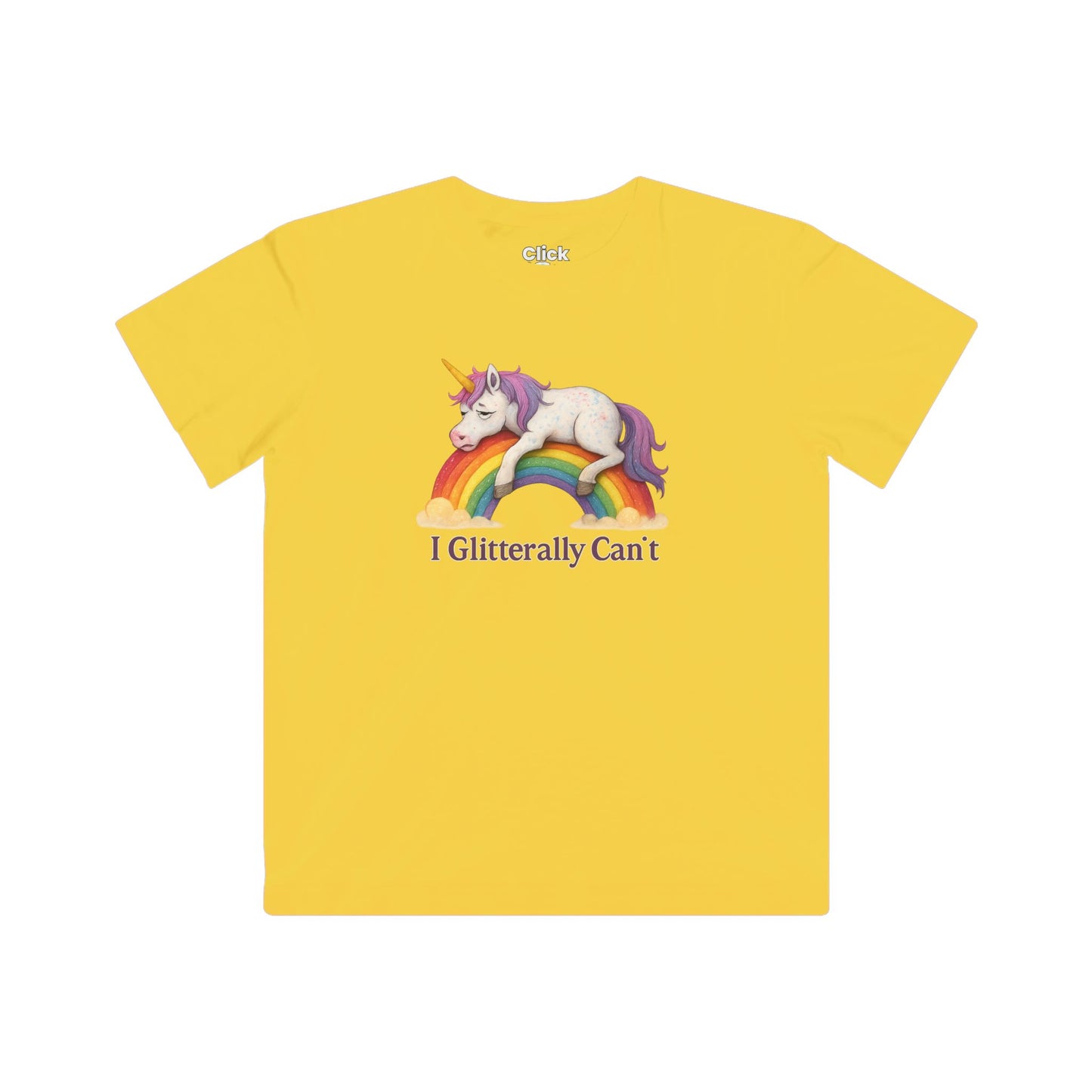 Kids Fantasy T-Shirt - Tired Glittery Magical Unicorn Lying down collapsed on a rainbow - Fantasy Style T-Shirt