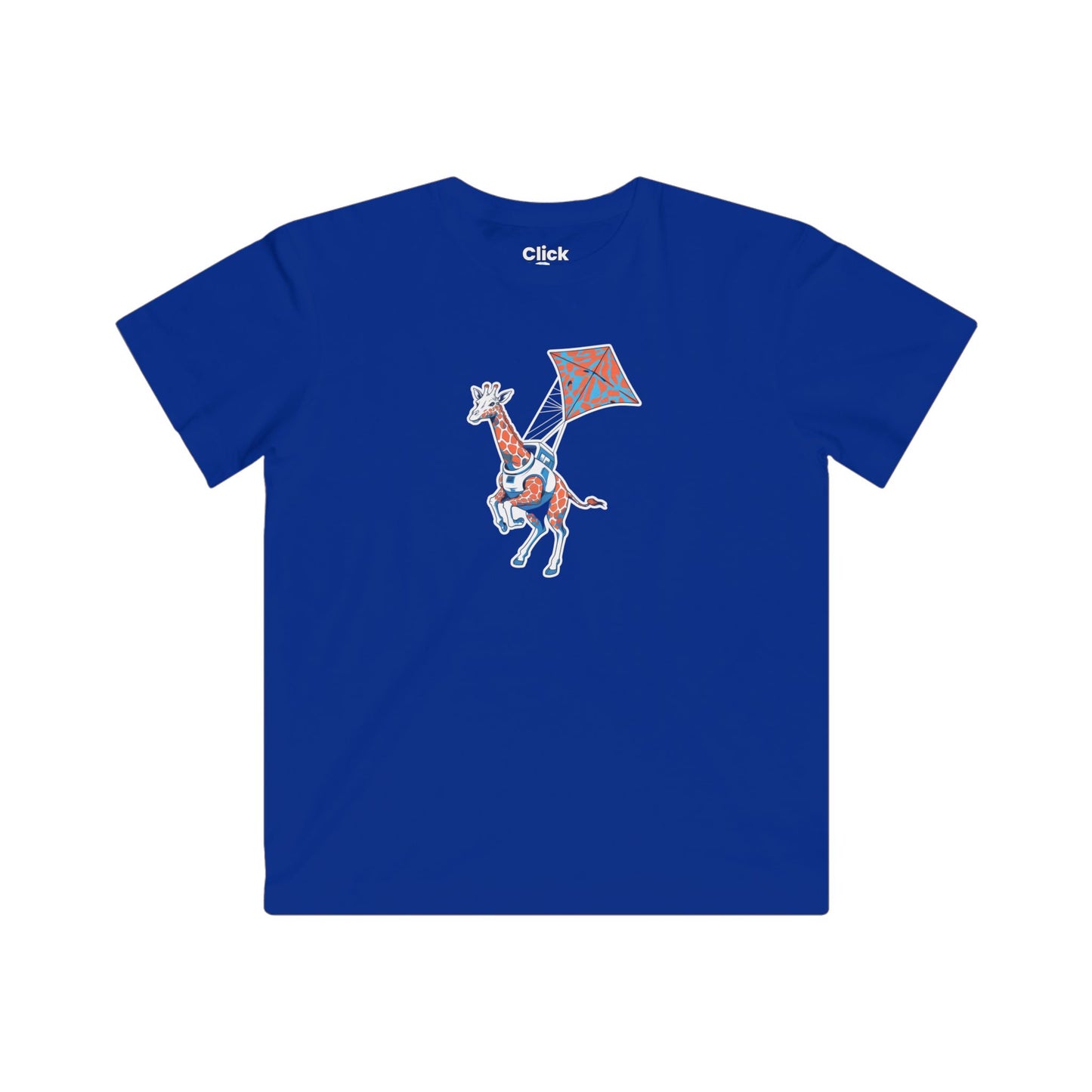 Kids Futuristic T-Shirt - Powerful Giraffe Flying a Kite - Futuristic Style T-Shirt