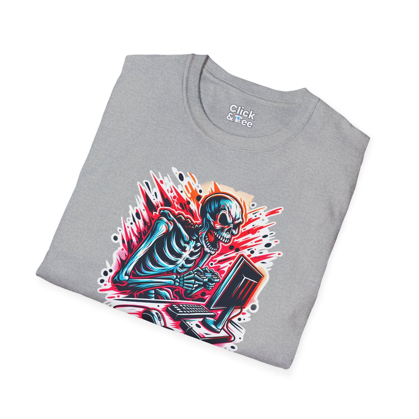 Color Splatter T-Shirt - Raging Skeleton Playing video games - Color Splatter Style T-Shirt