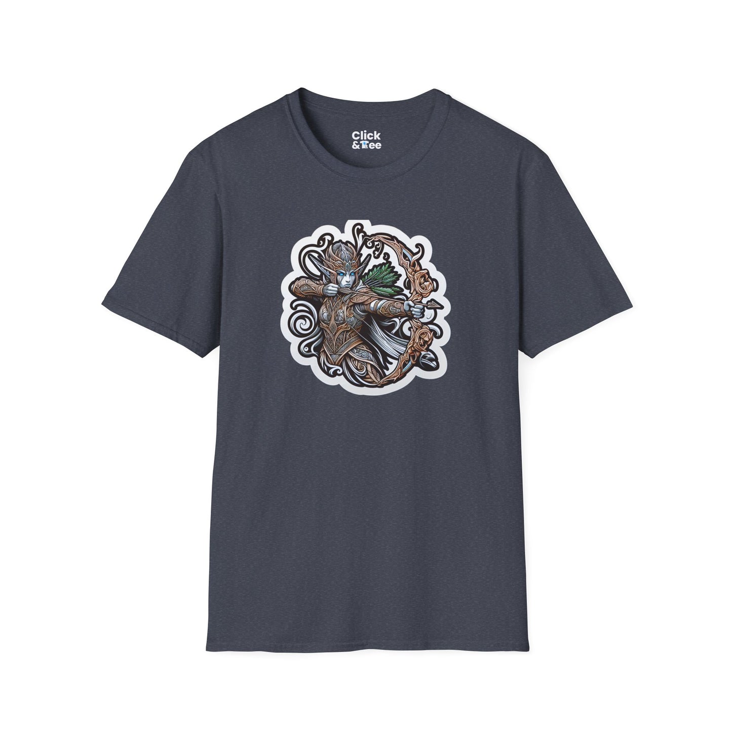 Fantasy T-Shirt - Fantastical Elf Shooting a bow and arrow - Fantasy Style T-Shirt
