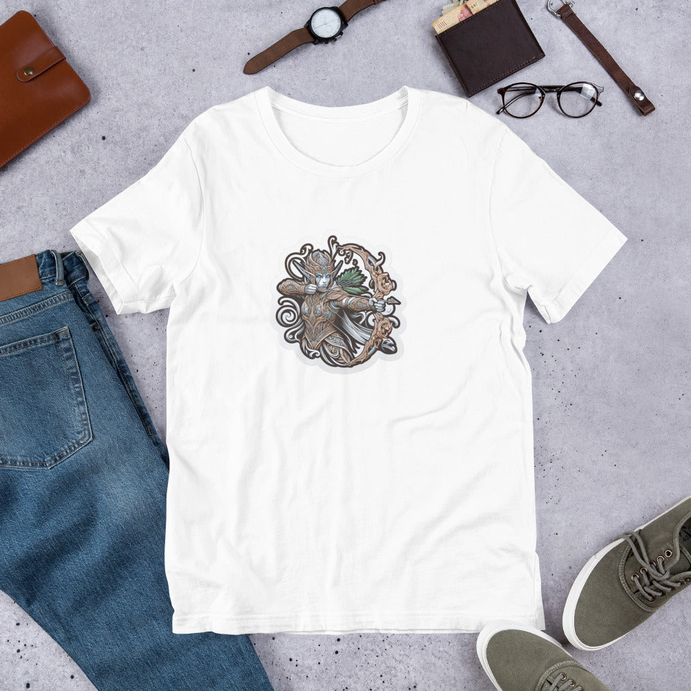 Fantasy T-Shirt - Fantastical Elf Shooting a bow and arrow - Fantasy Style T-Shirt