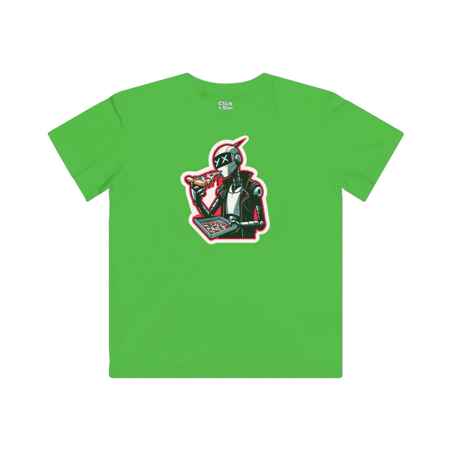 Kids Comic T-Shirt - Slim Robot Rebel Eating Pizza - Comic Style T-Shirt