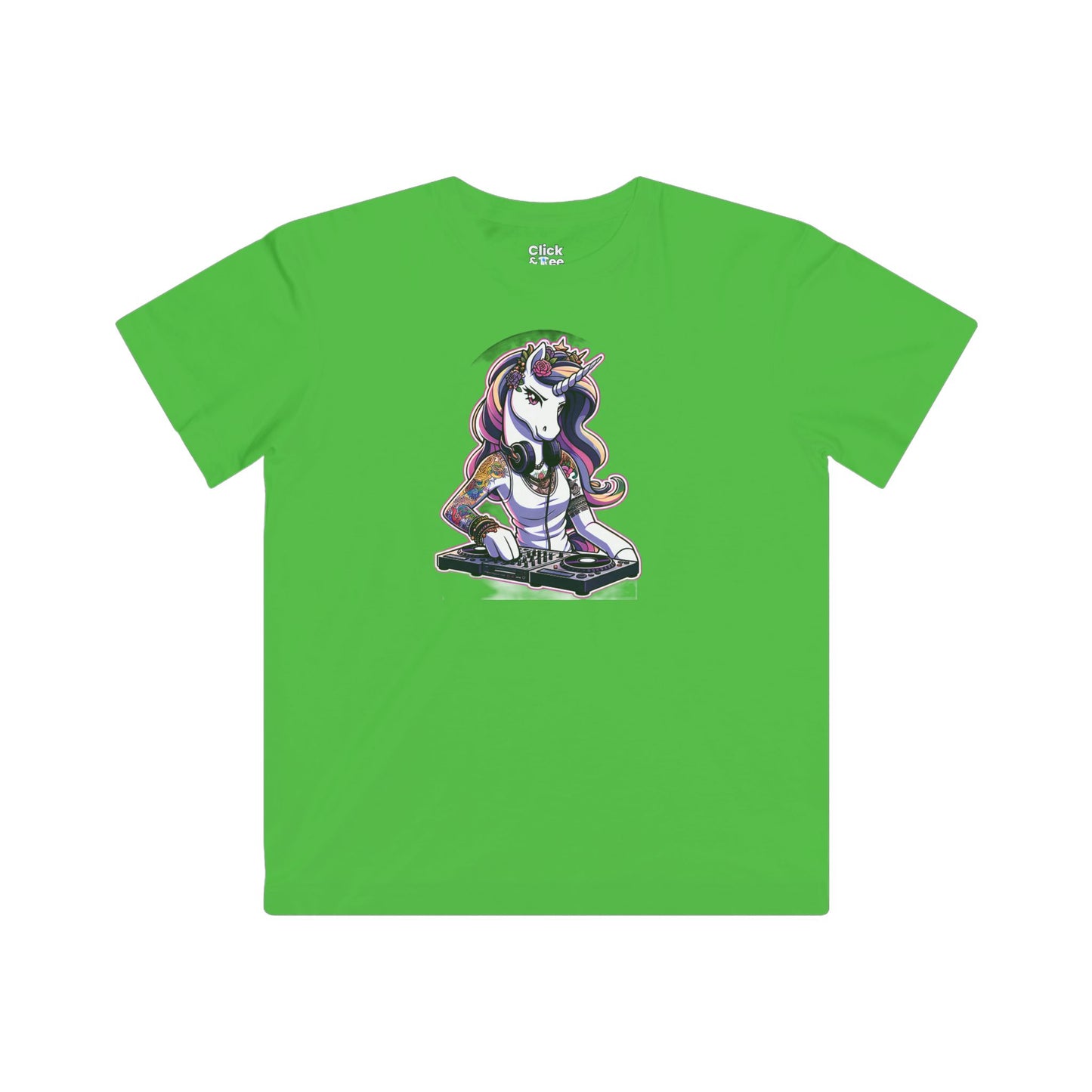 Kids Harem Anime T-Shirt - Tattooed Unicorn DJing - Harem Anime Style T-Shirt