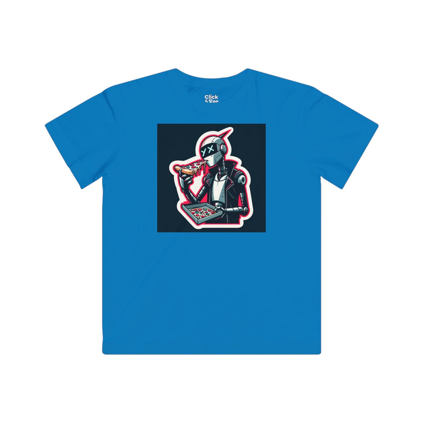 Kids Comic T-Shirt - Slim Robot Rebel Eating Pizza - Comic Style T-Shirt