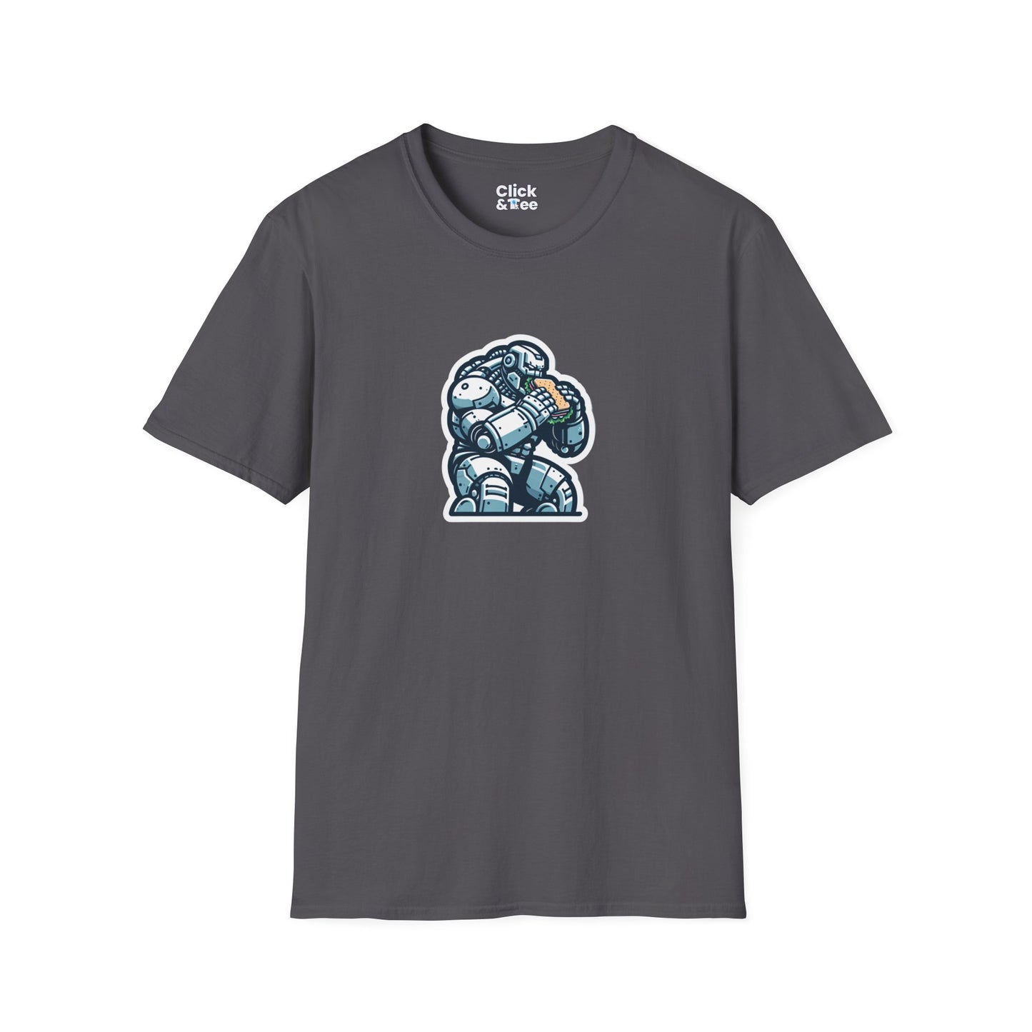 Digital Art T-Shirt - Hulking Robot Eating a sandwich - Digital Art Style T-Shirt