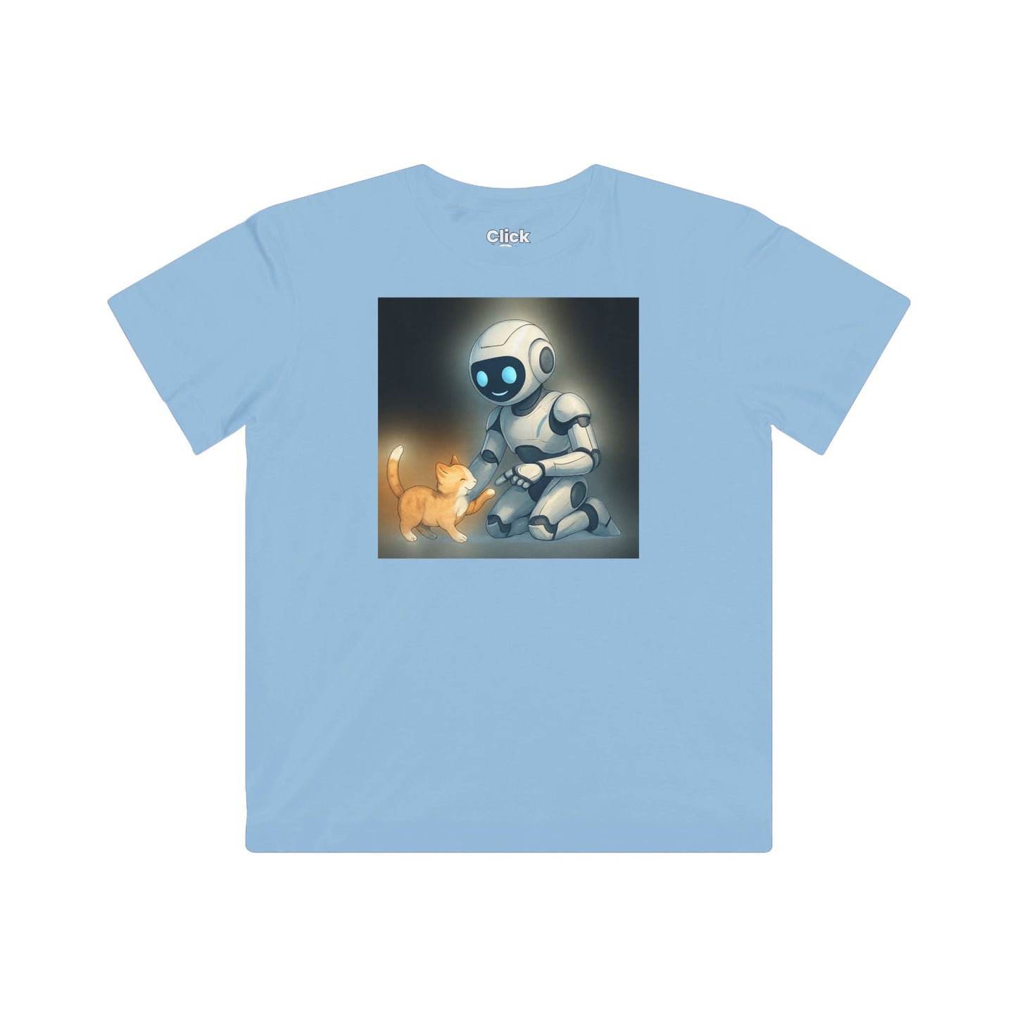 Kids Futuristic T-Shirt - Happy AI Humanoid Robot Playing with a kitten - Futuristic Style T-Shirt