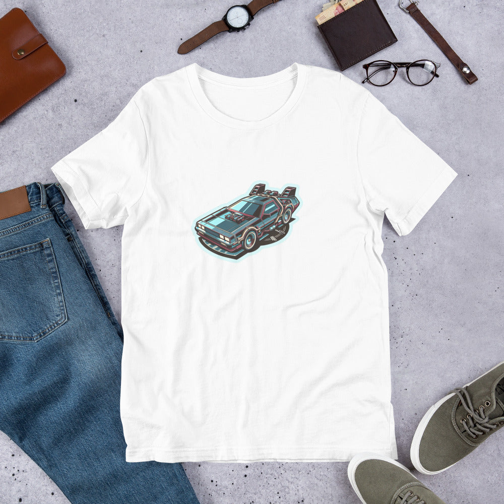 Unique T-Shirt - Ultra Fast Time Machine Car Speeding into the future - Futuristic Style T-Shirt