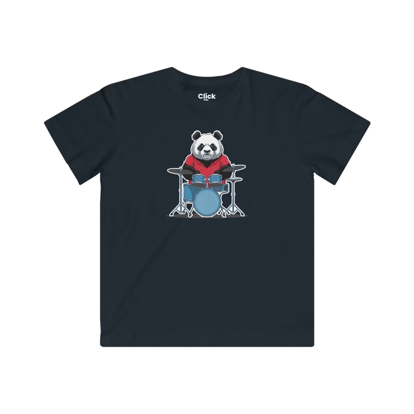 Kids Graphic Art T-Shirt - Angry Panda Playing a drum set - Graphic Art Style T-Shirt