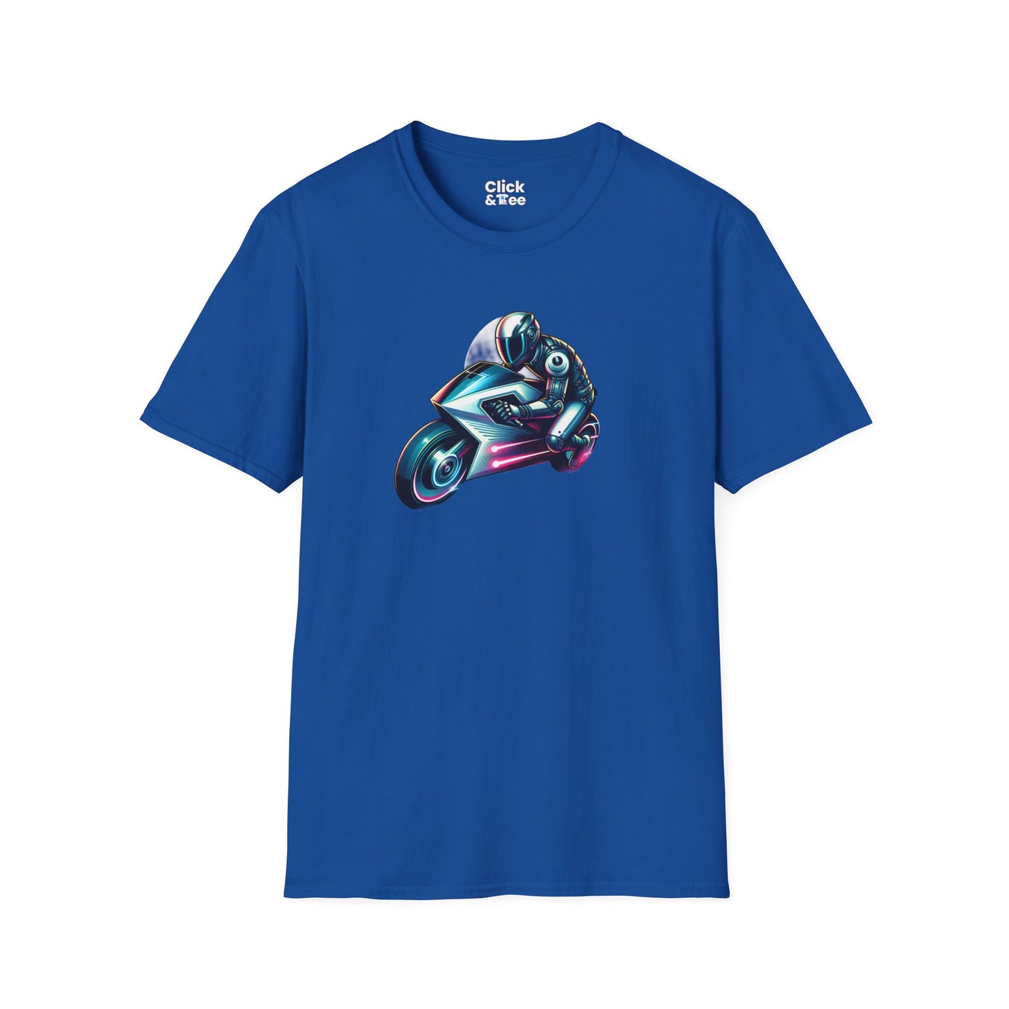 Synthwave T-Shirt - Futuristic Racer Riding a futuristic light bike - Synthwave Style T-Shirt
