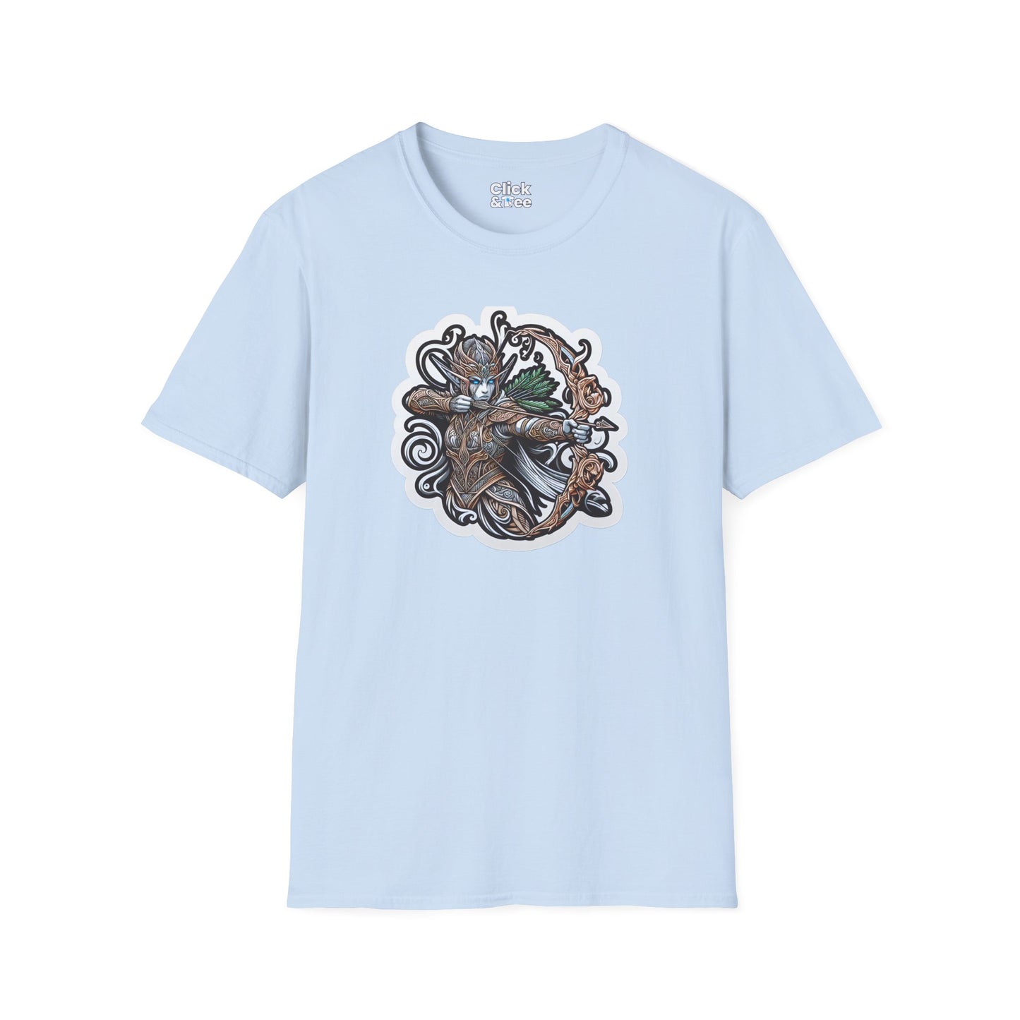 Fantasy T-Shirt - Fantastical Elf Shooting a bow and arrow - Fantasy Style T-Shirt