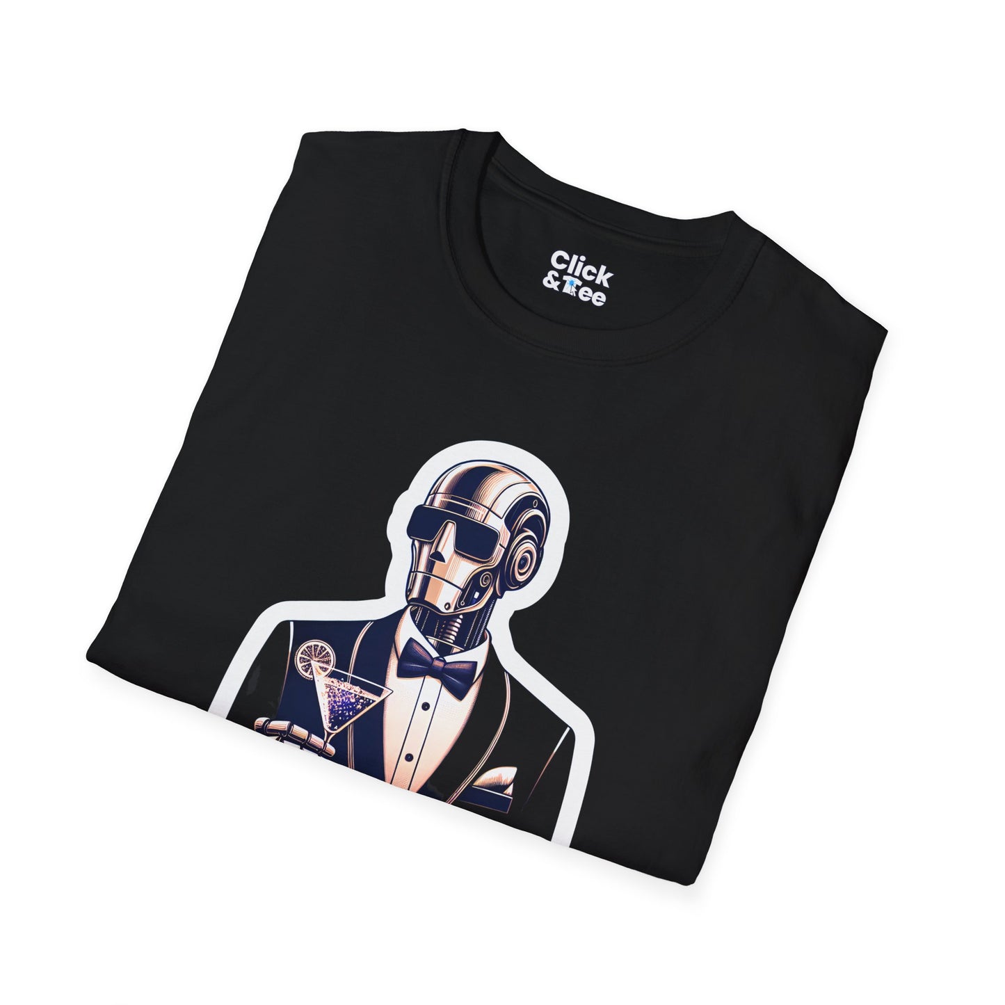 Retro T-Shirt - Classy Well Dressed Robot Bartender Serving a cocktail - Retro Style T-Shirt