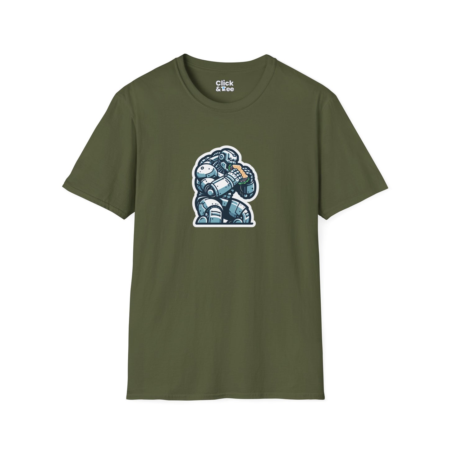Digital Art T-Shirt - Hulking Robot Eating a sandwich - Digital Art Style T-Shirt