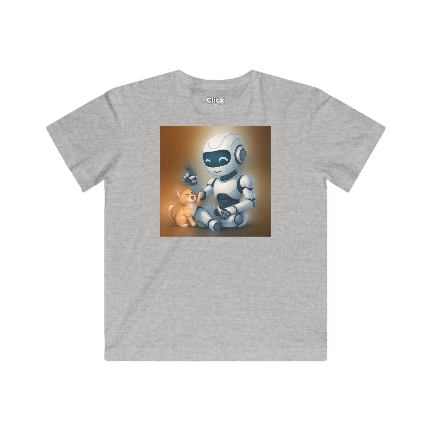 Kids Futuristic T-Shirt - Happy AI Humanoid Robot Playing with a kitten - Futuristic Style T-Shirt