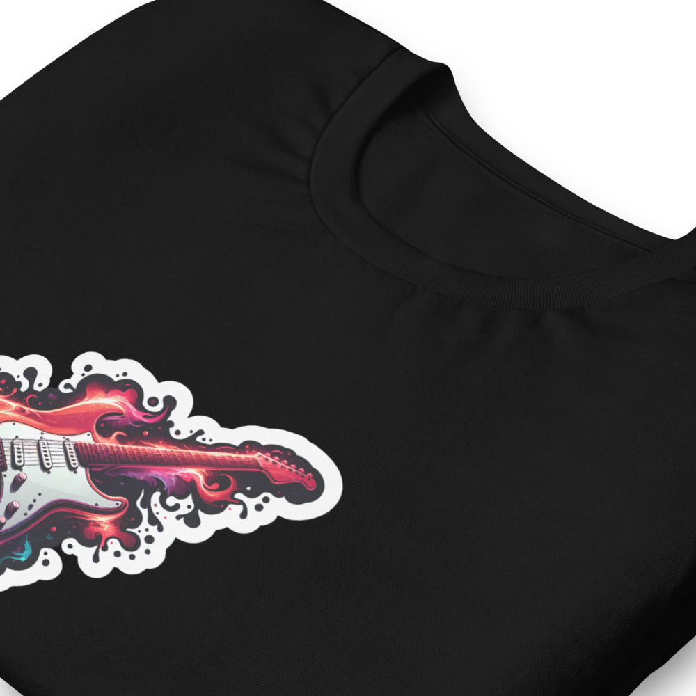 Color Splatter T-Shirt - Red Legendary Guitar Glowing - Color Splatter Style T-Shirt
