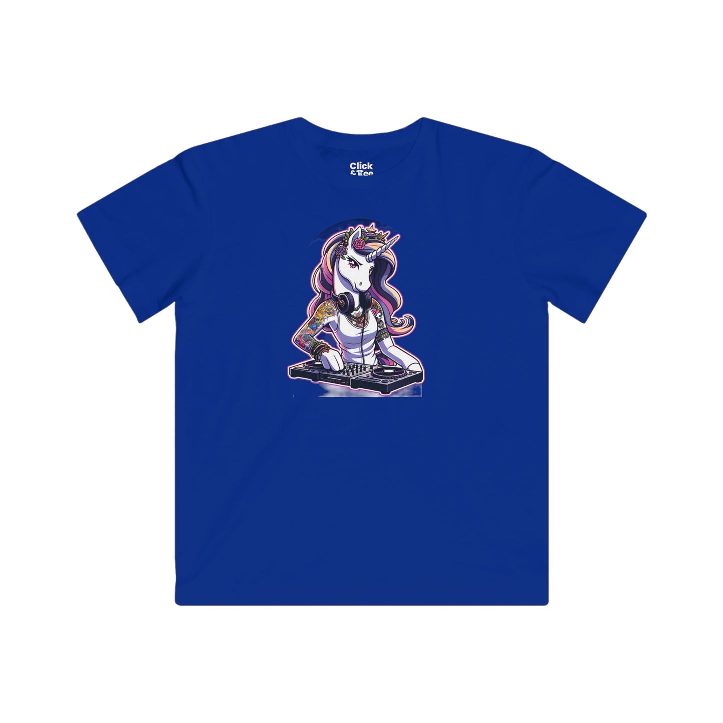 Kids Harem Anime T-Shirt - Tattooed Unicorn DJing - Harem Anime Style T-Shirt