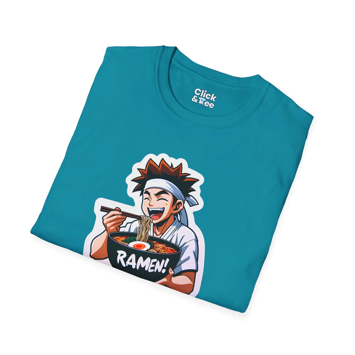 Harem Anime T-Shirt - Happy Kung-Fu Kid Eating a hot bowl of ramen - Harem Anime Style T-Shirt